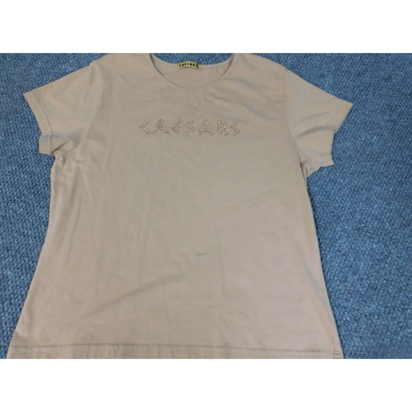 Vintage Caesars Blouse Shirt Women's Large Beige Pullover Short Sleeve Round Neck Pleated Rayon Fashion Casual Regular Vintage No N/A Size L / US 10 / IT 46 - 2 Thumbnail