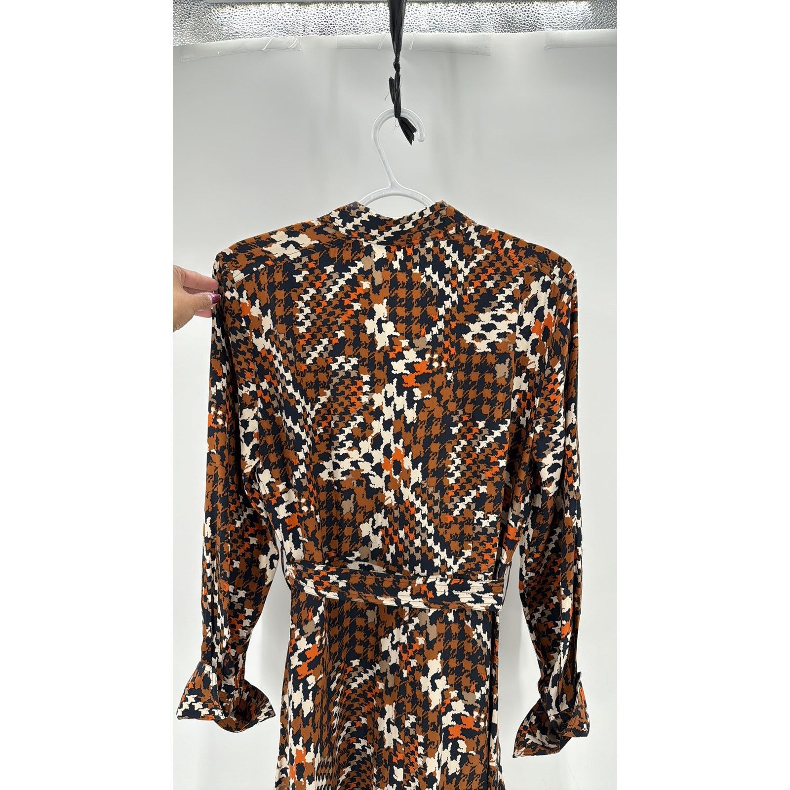 Equipment Equipment Relle Houndstooth Silk Midi Dress orange blue Size S / US 4 / IT 40 - 9 Thumbnail