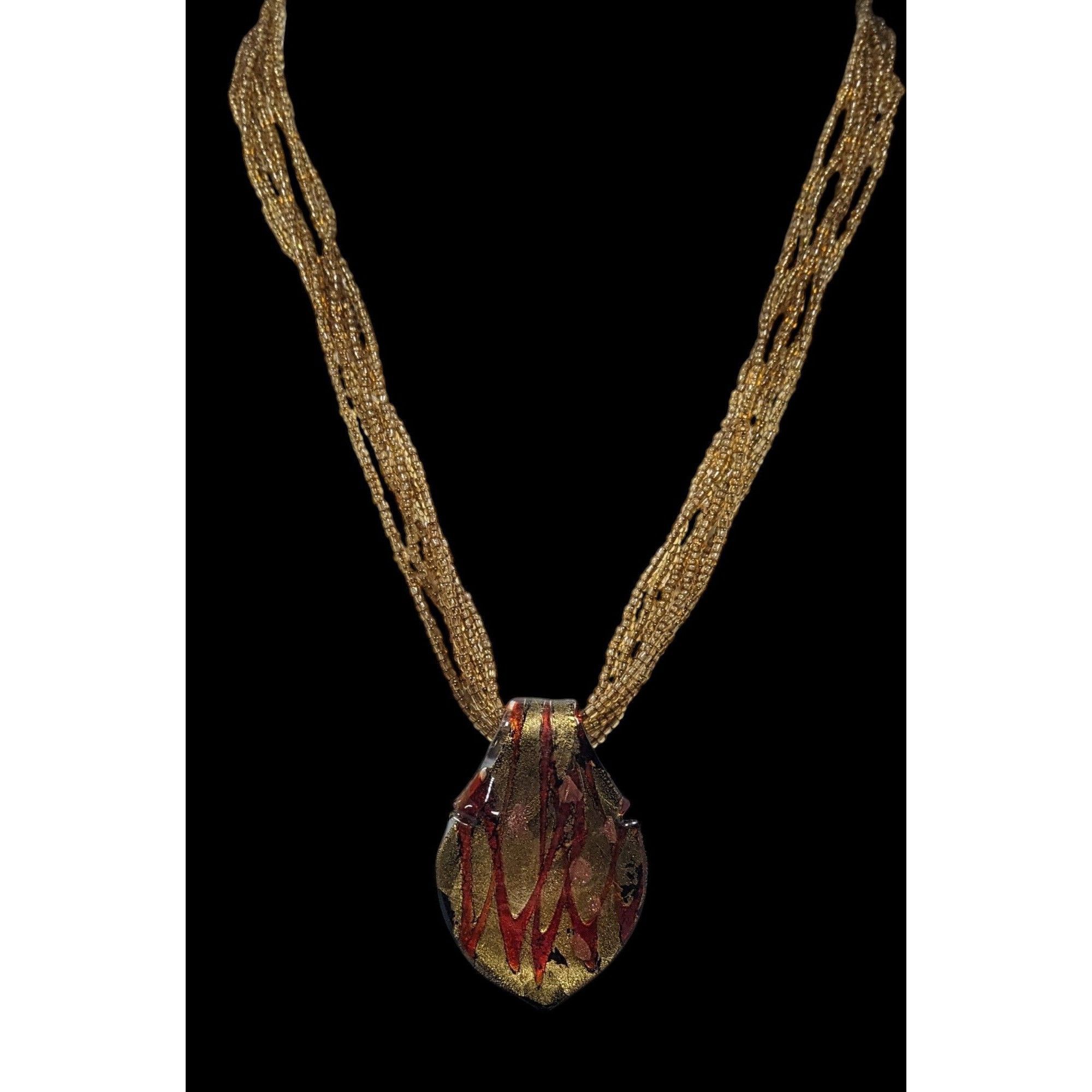 Other Fiery Red And Gold Tone Art Glass Pendant With Multistrand G Size ONE SIZE - 2 Thumbnail