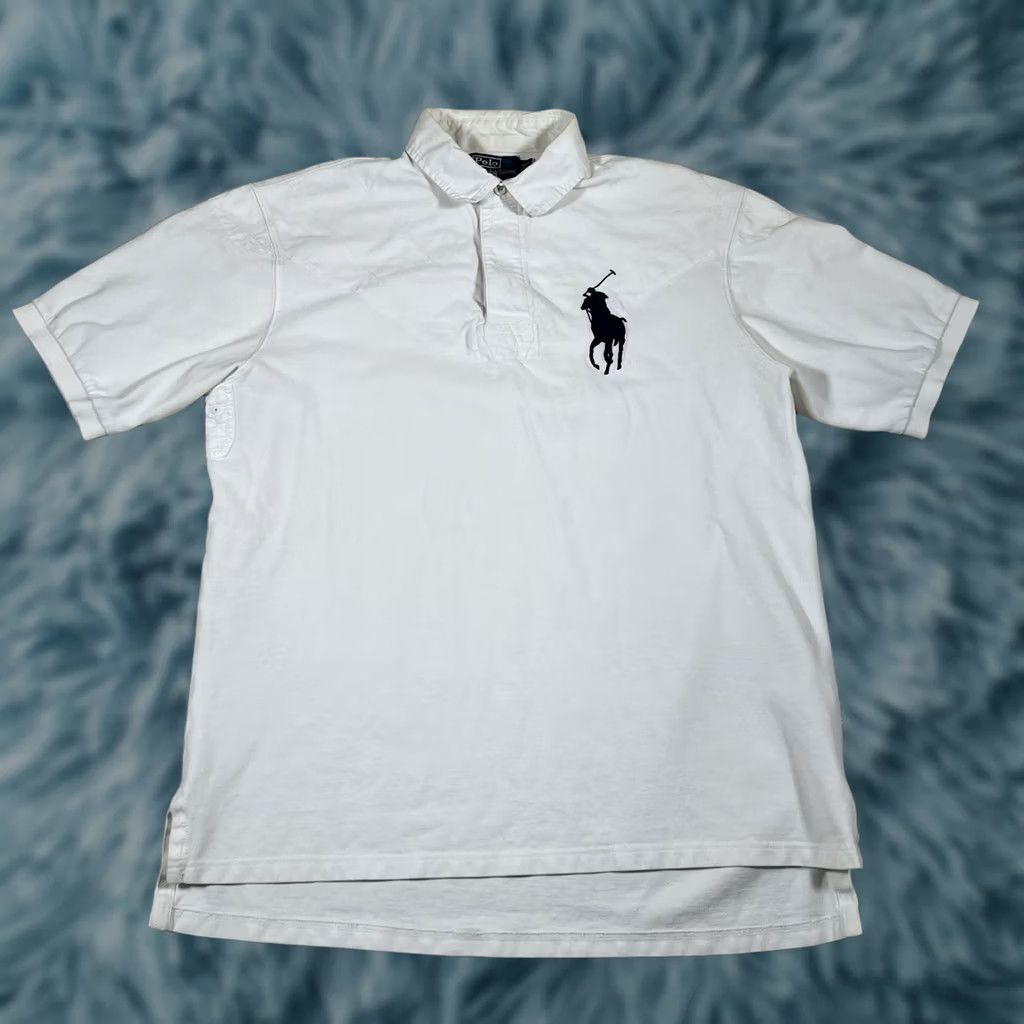 Polo Ralph Lauren VINTAGE Polo Ralph Lauren Big Pony Polo Rugby Shirt XL Tall White Navy Blue Pony Mens XL Tall Size US XL / EU 56 / 4 - 1 Thumbnail