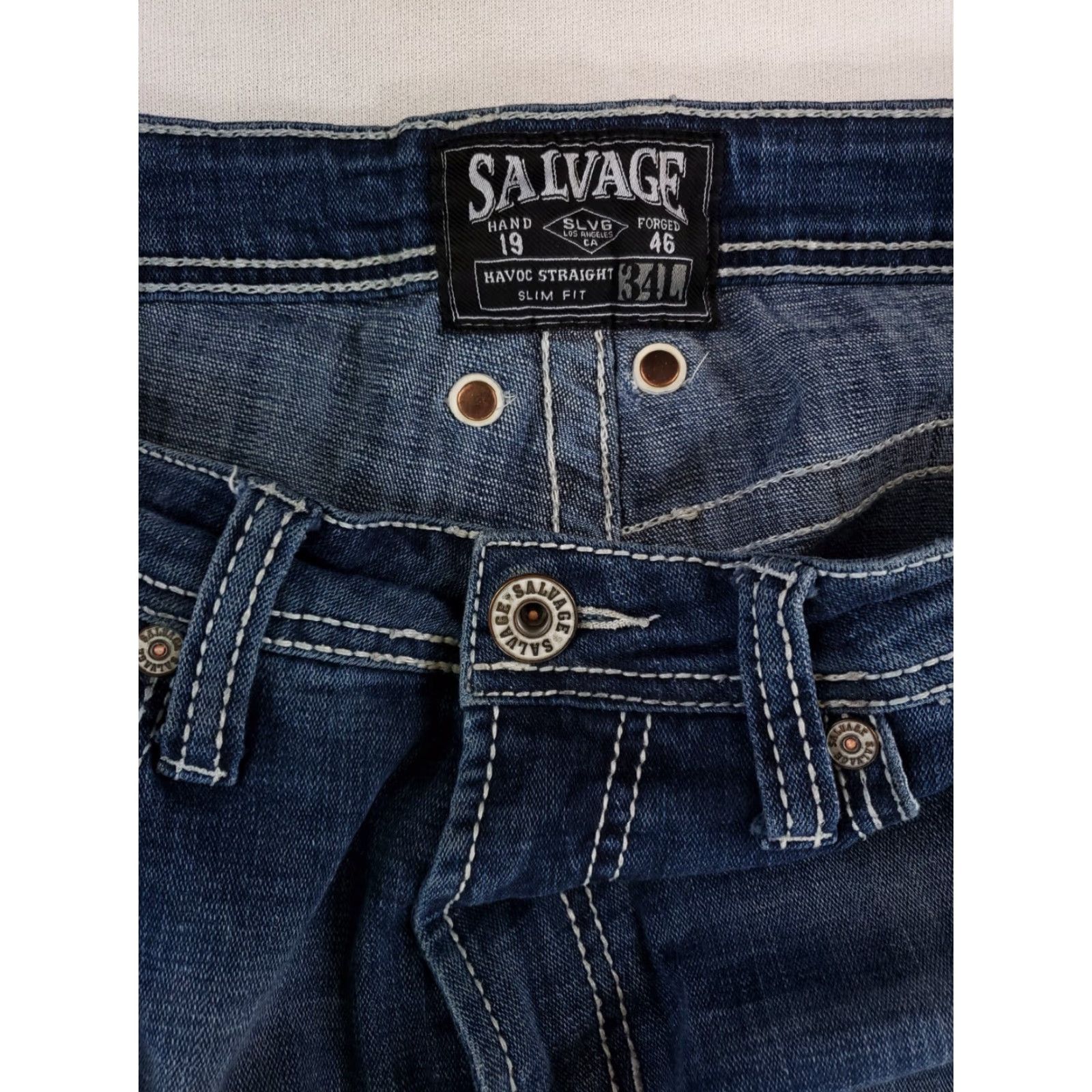 BKE VINTAGE Salvage BKE Buckle Havoc Straight Jeans Distressed Mens 34x33 Blue Size US 34 / EU 50 - 3 Thumbnail