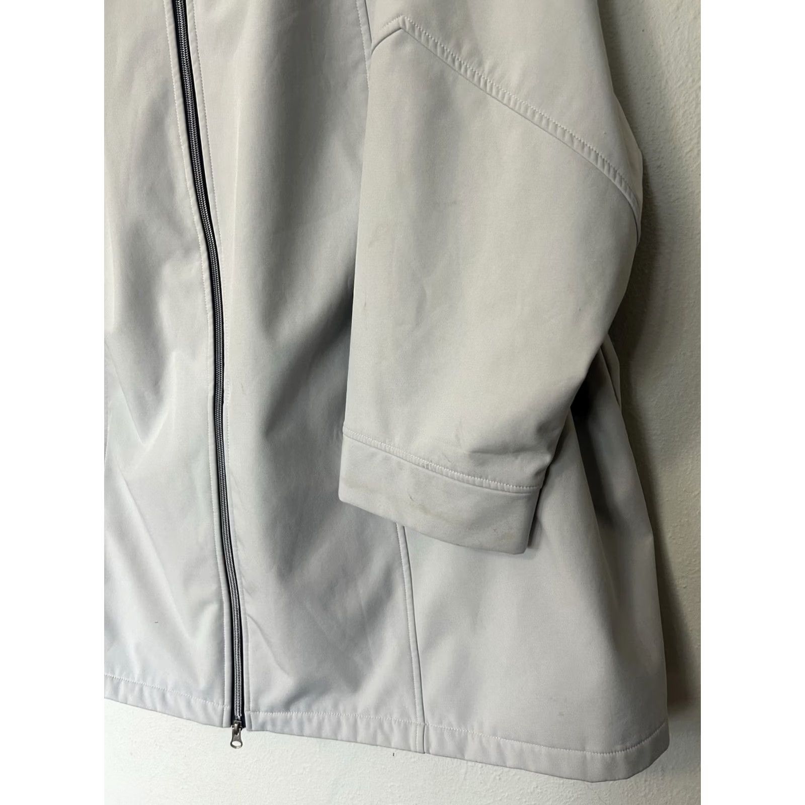 Vintage Ulla Popken Hooded Softshell Rain Jacket Plus Size 32/34 Beige Grey Zip Pockets Windproof Water Resistant Lined Coat Women Size XXS / US 00 / IT 34 - 3 Thumbnail