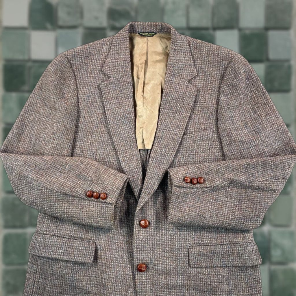 Harris Tweed VTG Harris Tweed Blazer Jacket Sport Coat Mens 42 Brown Blue Pure Wool USA Made Size 42R - 1 Thumbnail