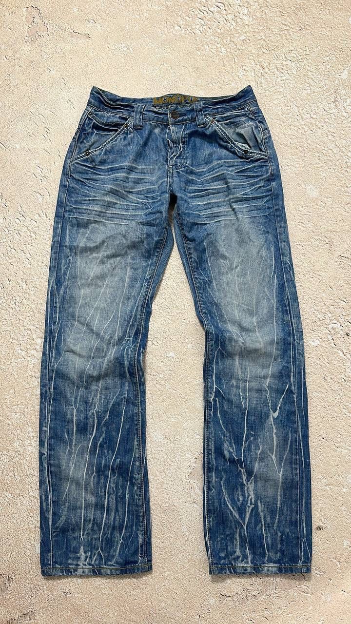 Japanese Brand Jeans Dirty pants Faded Crash denim thrashed y2k distressed Size US 32 / EU 48 - 2 Thumbnail