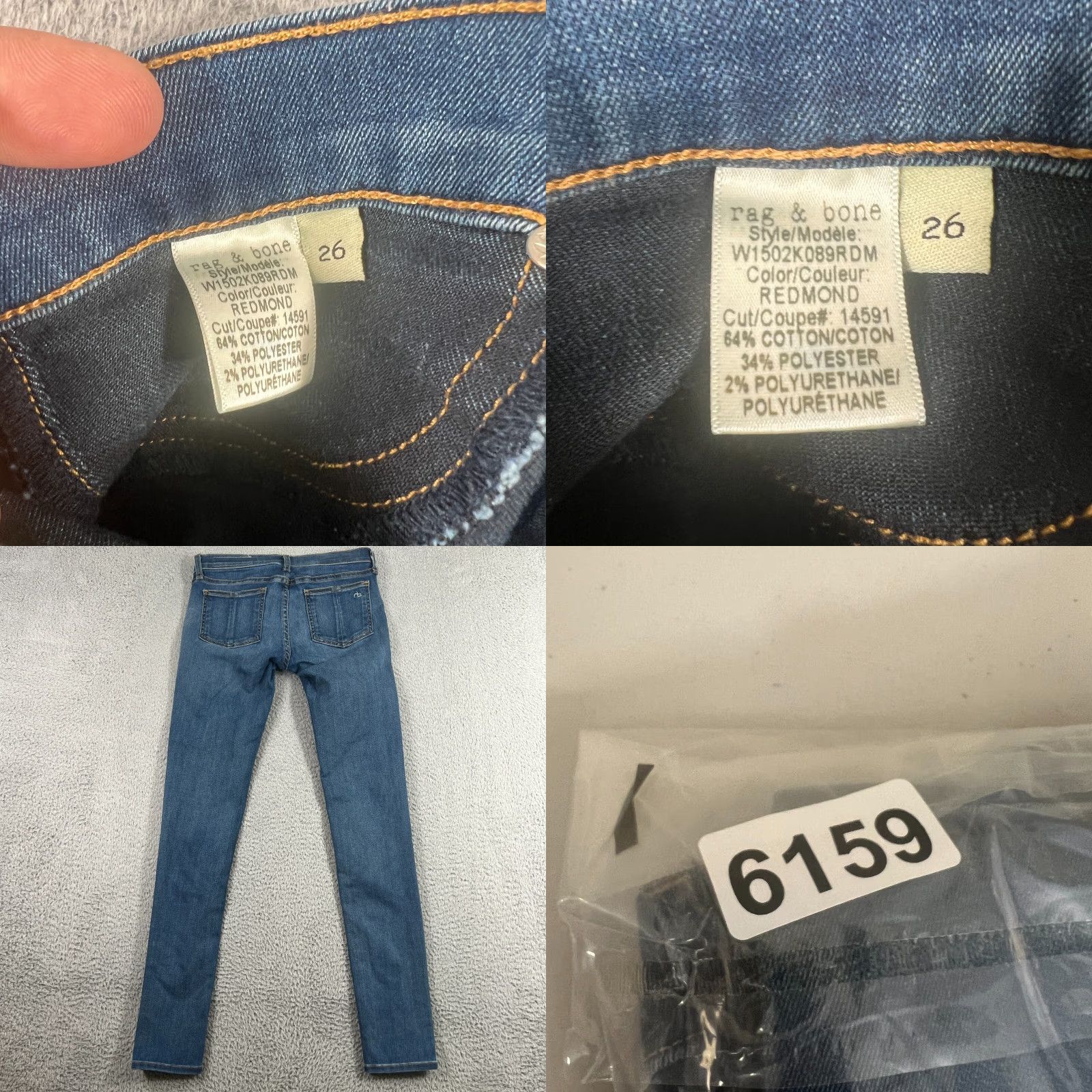 Rag & Bone VINTAGE rag & bone Women's Skinny Jeans Size 26 Medium Wash Denim Stretch Zip Fly USA Girls Size 26" / US 2 / IT 38 - 8 Thumbnail