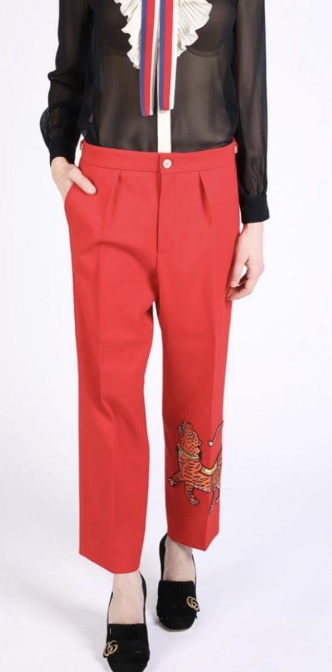 Gucci Gucci wide-leg ankle-cropped trousers with tiger embroidery Size 28" / US 6 / IT 42 - 20 Thumbnail