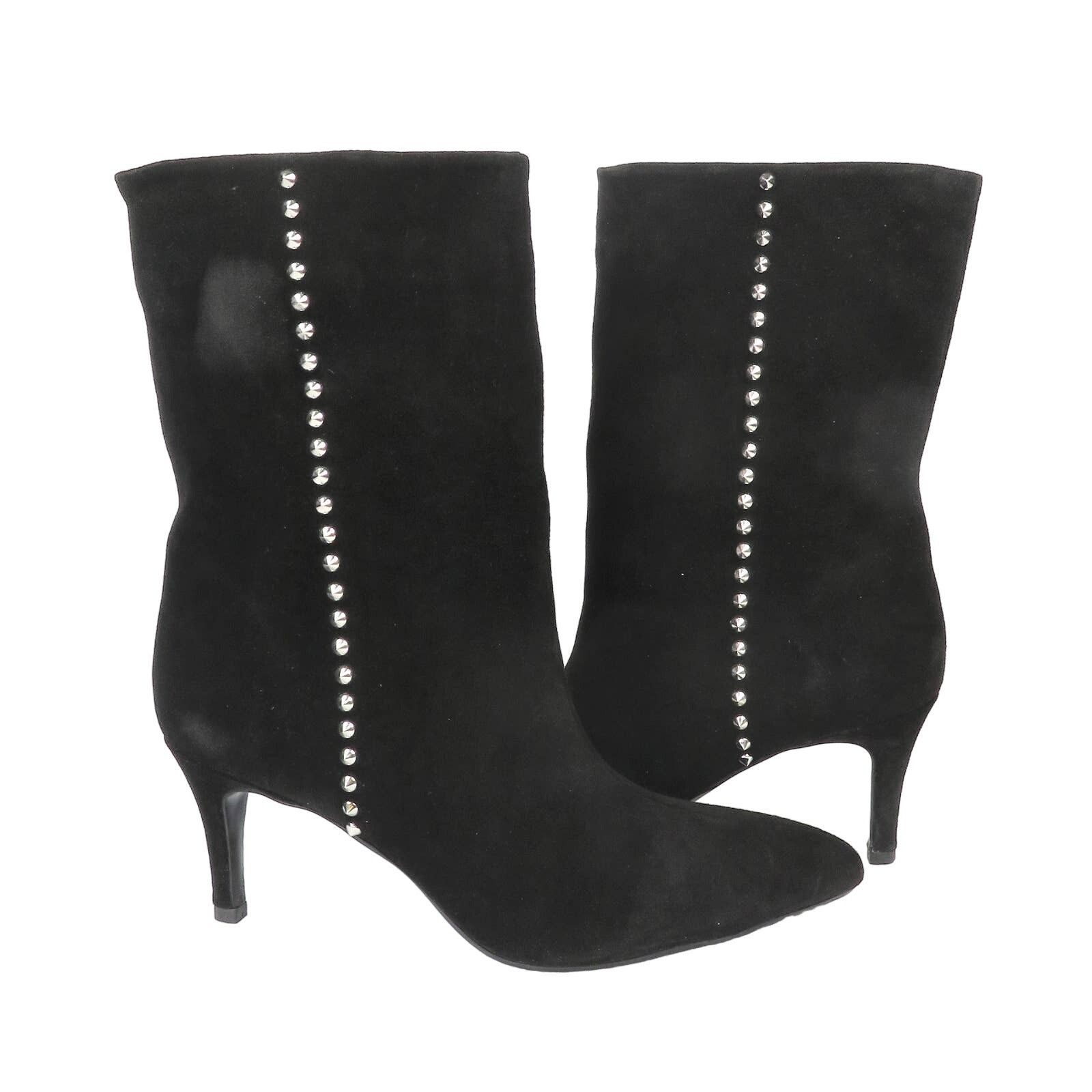 ZARA New Black Split Suede Studded Heeled Ankle Boots