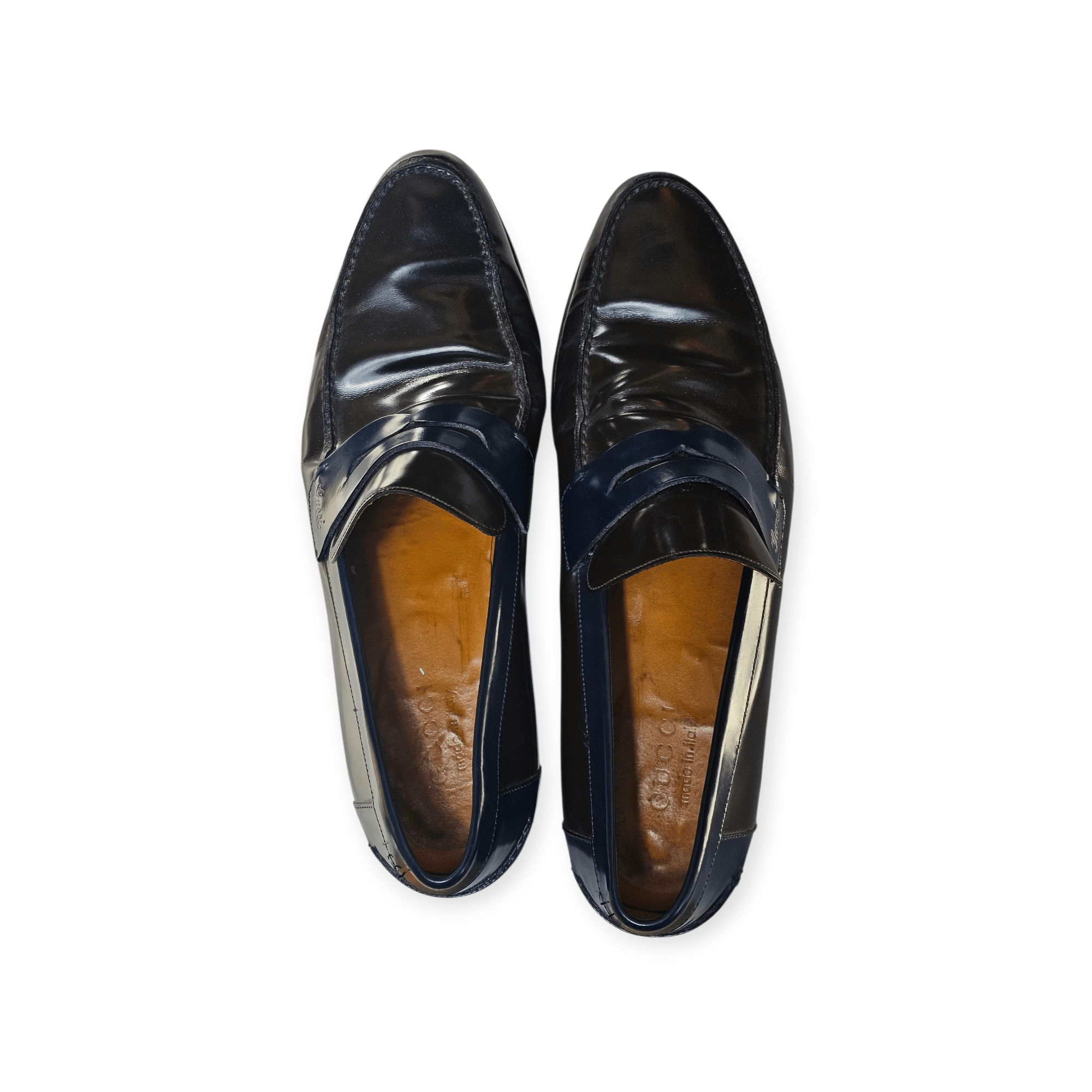 Gucci Brown & Royal Blue Leather Penny Loafers US 10.5 EU 43