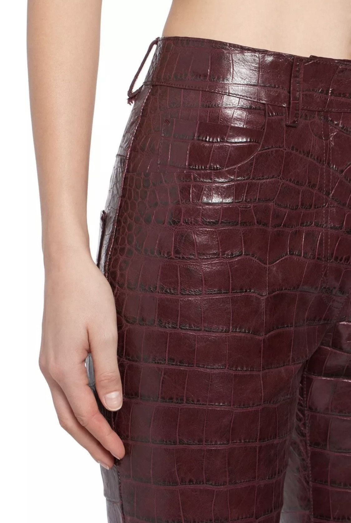 Roberto Cavalli Roberto Cavalli Runway Burgundy Croc-Embossed Leather Pants Size 27" / US 4 / IT 40 - 3 Thumbnail