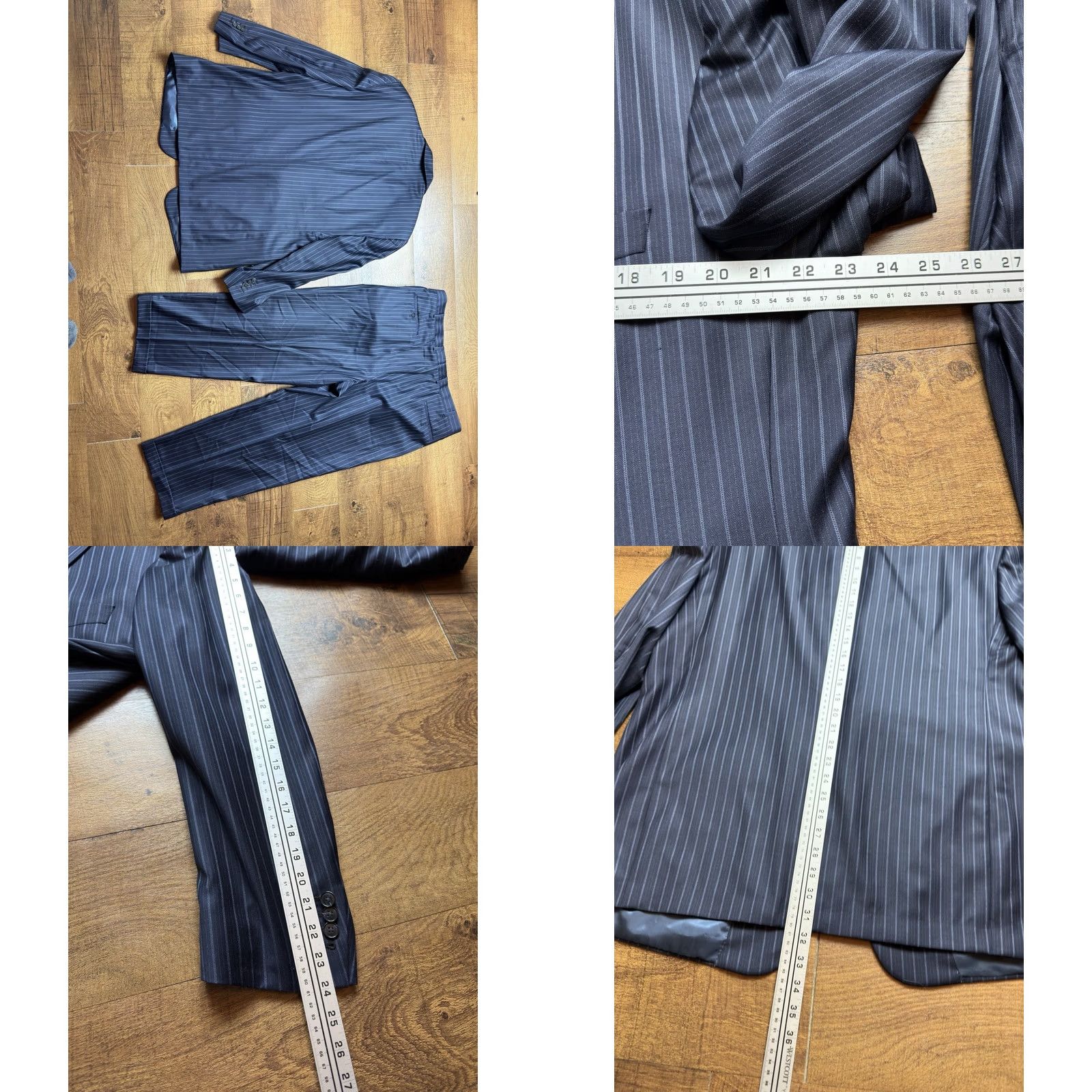 Vintage Samuelsohn Suit Mens 46 Blue Super 150s Wool 46R 40X28 Pinstripe Surgeon Cuffs Size 46R - 9 Thumbnail