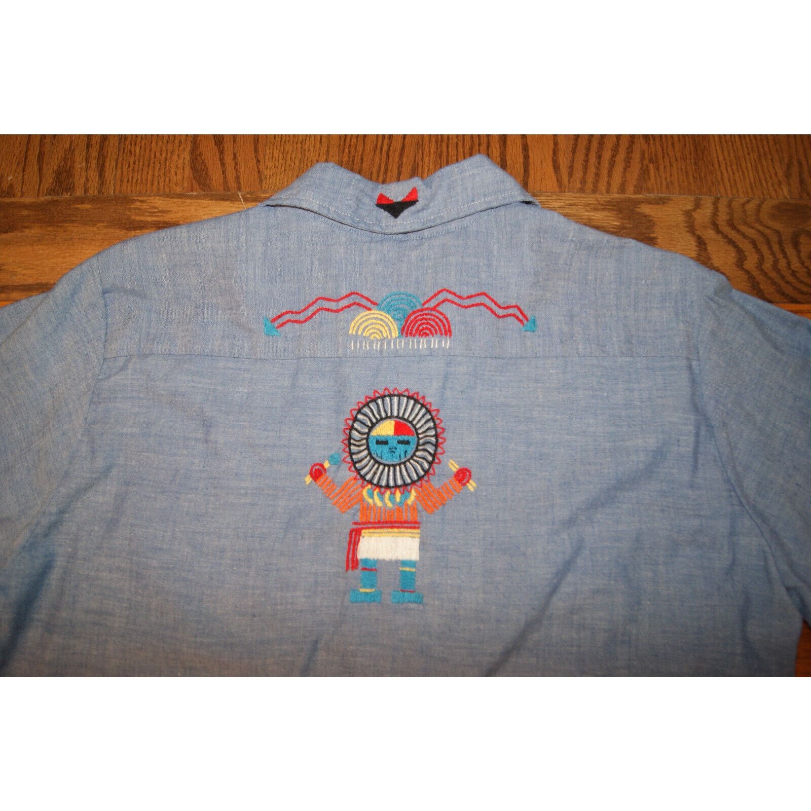 Big Mac Vtg 70s Big Mac Blue Denim M Shirt Aztec Indian Embroider Size US M / EU 48-50 / 2 - 7 Thumbnail
