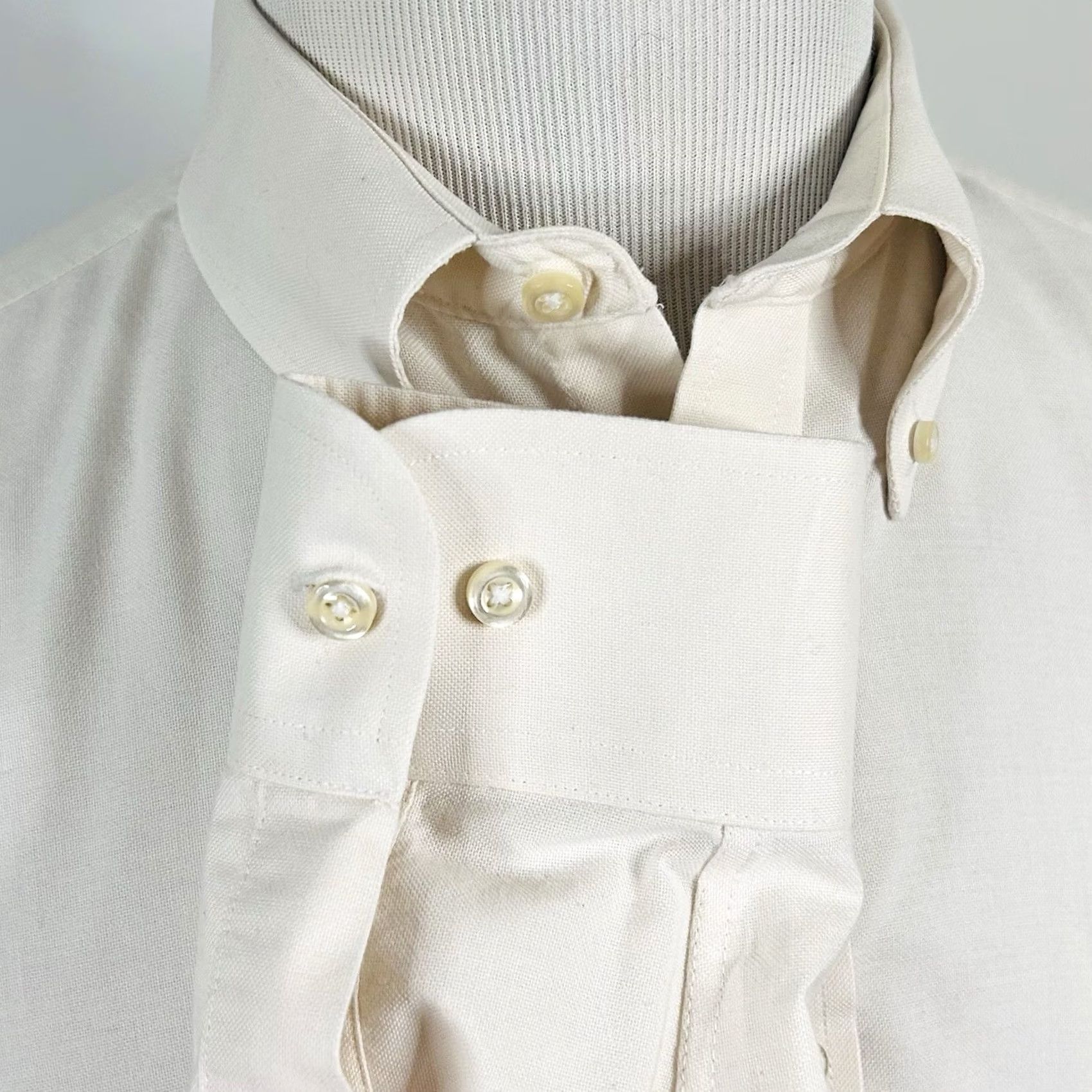 Stafford Stafford Dress Shirt Ivory Cotton Blend Regular Fit 17 32/33 Wrinkle Free Oxford Shirt Mens Shirt Size 46R - 4 Thumbnail