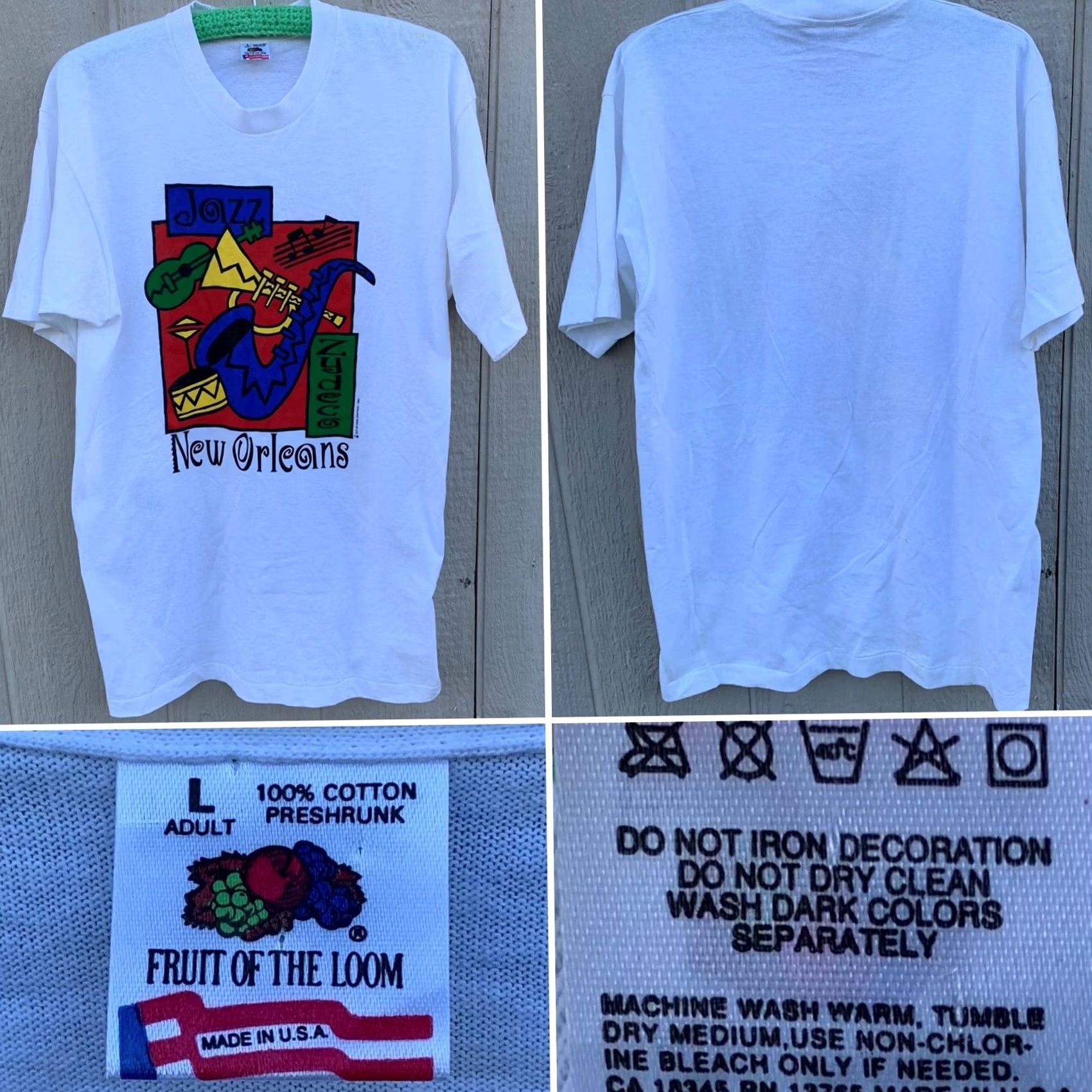 Fruit Of The Loom vintage New Orleans Jazz Zydeco t-shirt Out of Hand Graphics 1993 single stitch L White Cotton Men Graphic Tee Size US L / EU 52-54 / 3 - 3 Thumbnail