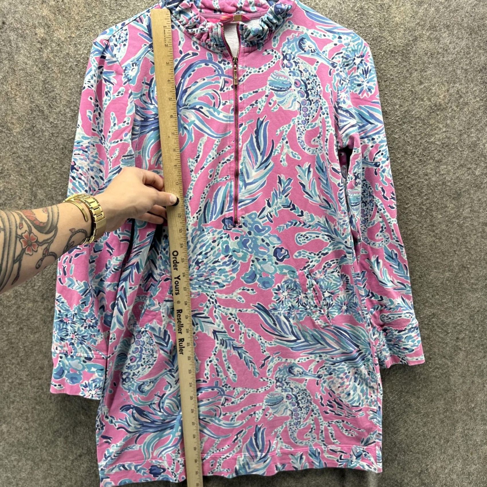 Lilly Pulitzer Lilly Pulitzer Dress Womens Small Pink Floral Mock Neck Zip Shift Long Sleeve Size S / US 4 / IT 40 - 3 Thumbnail