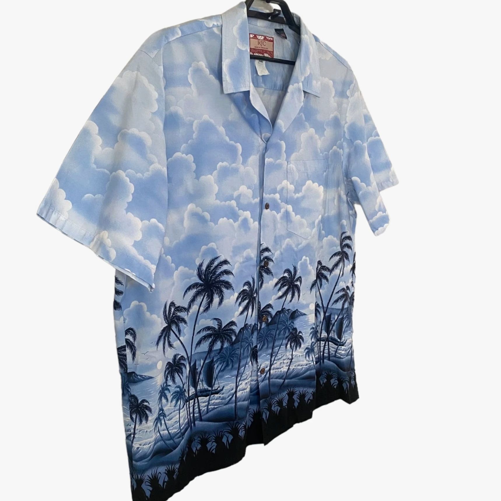 Vintage VINTAGE RJC Hawaiian Button-Up Shirt Blue Palm Trees Men's XXL Short-Sleeve Size US XXL / EU 58 / 5 - 4 Thumbnail