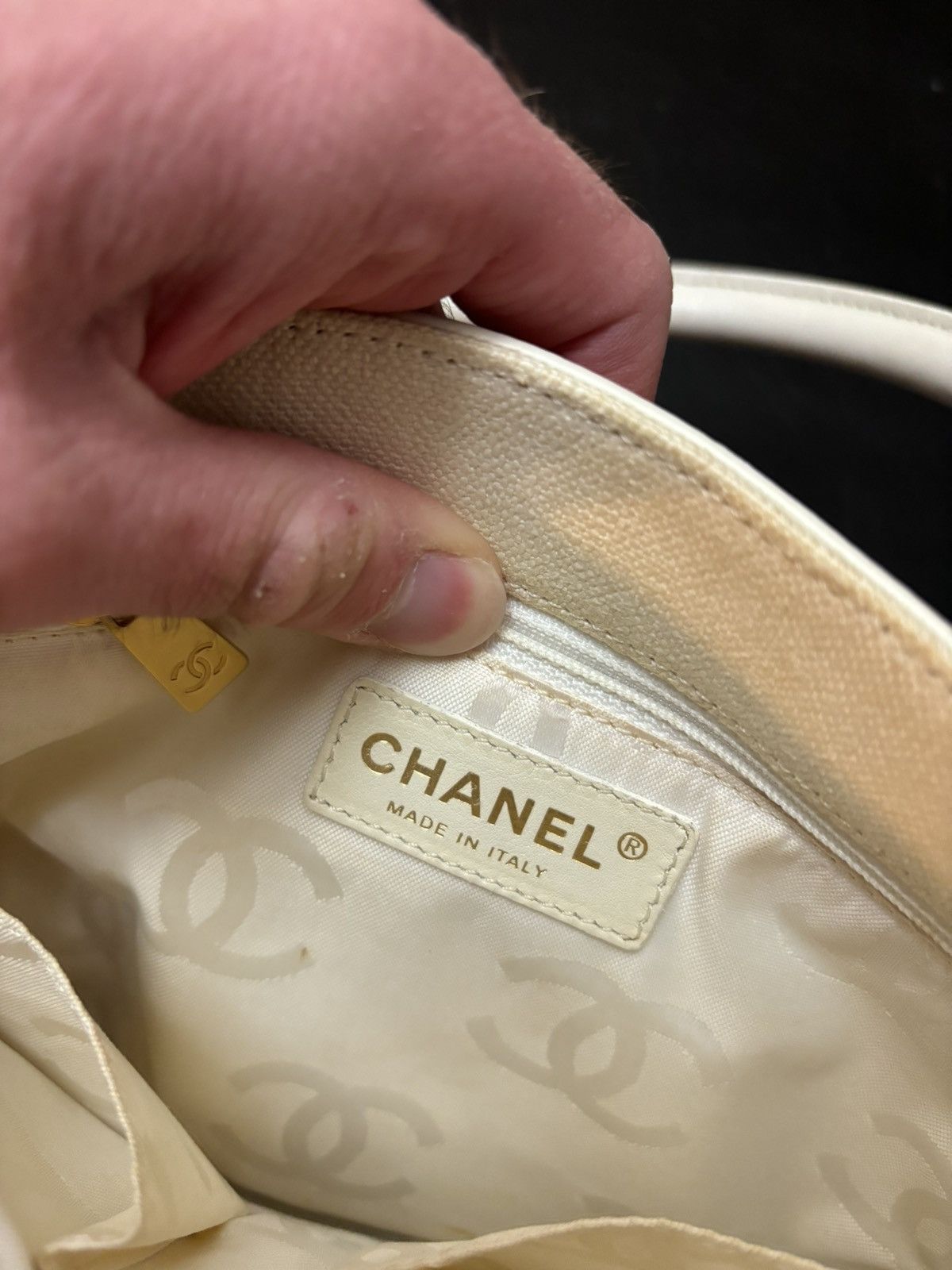 Chanel Chanel CC Caviar Timeless Canvas Tote Hand Bag White Beige Size ONE SIZE - 10 Thumbnail