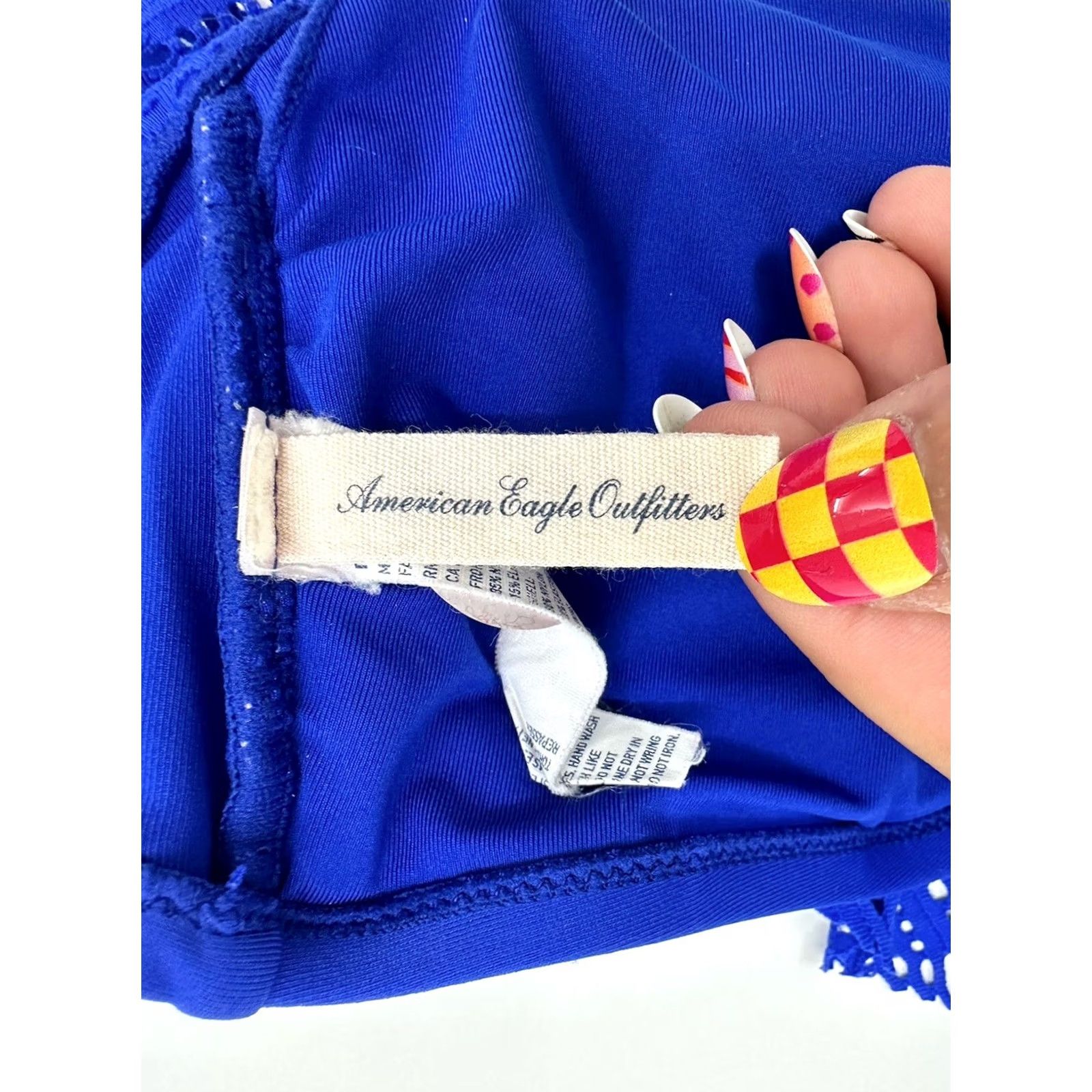 American Eagle Outfitters American Eagle Outfitters Bandeau Bikini Top Women M Blue Crochet Layover Beach Comfort Adjustable Padded Summer 90s, Womens Size M / US 6-8 / IT 42-44 - 3 Thumbnail