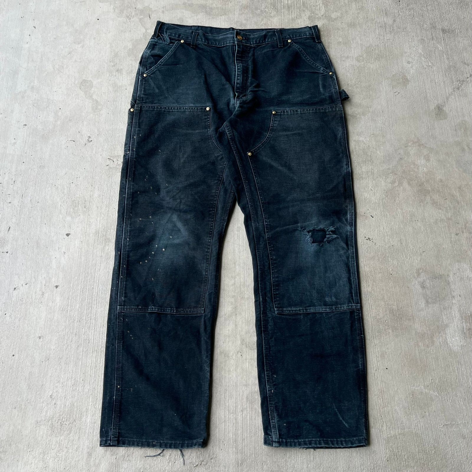Carhartt × Vintage Carhartt faded black double knee work wear carpenter pants Size US 37 - 1 Thumbnail