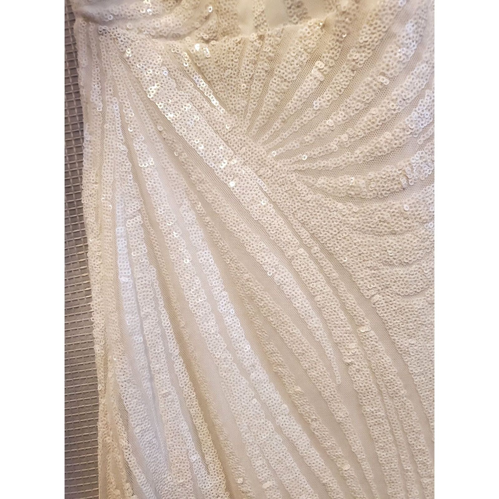 Vintage VINTAGE Love & Lemonade Gown Dress Mermaid Sequin White Strapless Long Formal Slit Womens L Side Slip Size L / US 10 / IT 46 - 4 Thumbnail
