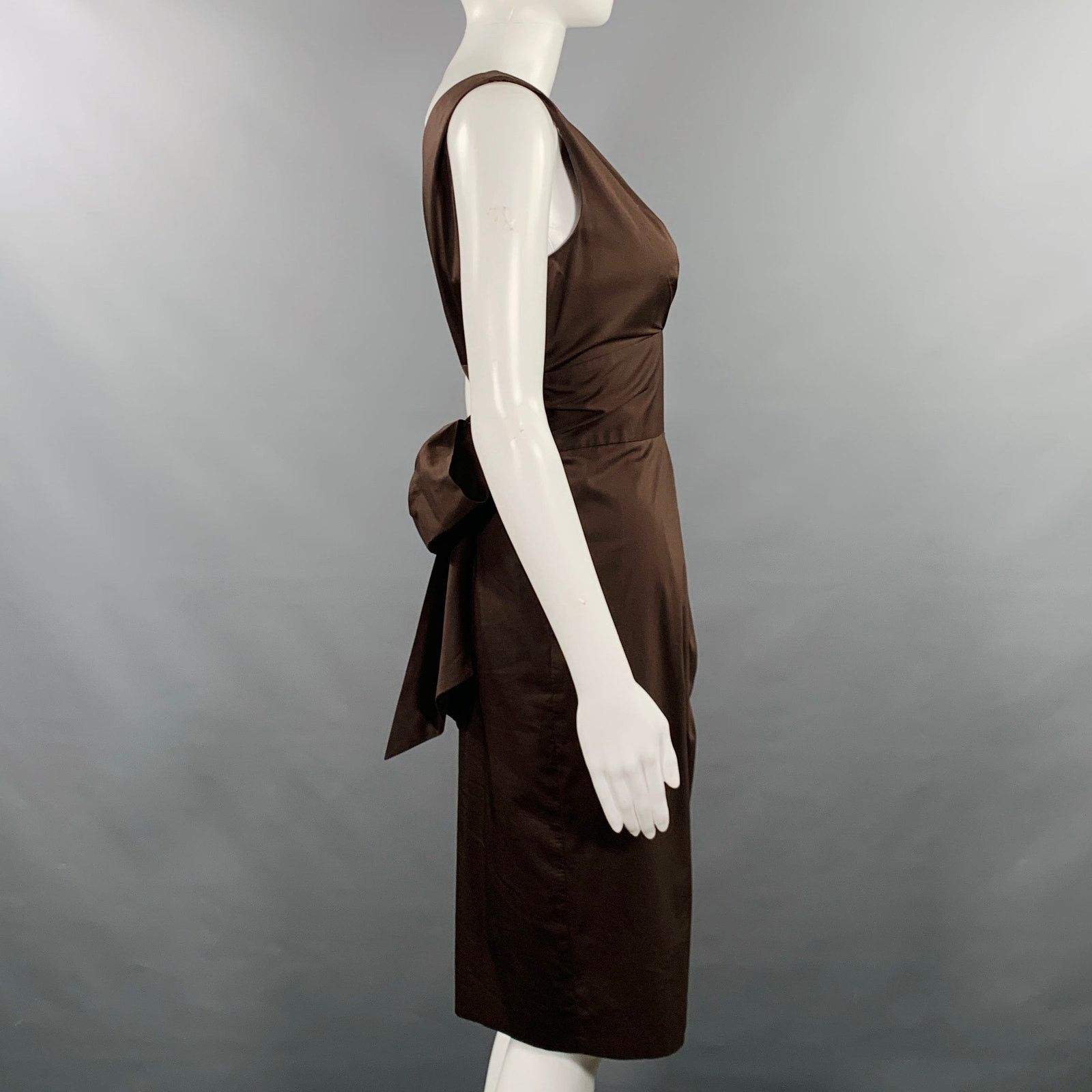 Max Mara 6 Brown Cotton Blend Pleated Knee Length Cocktail Dress Size M / US 6-8 / IT 42-44 - 2 Thumbnail