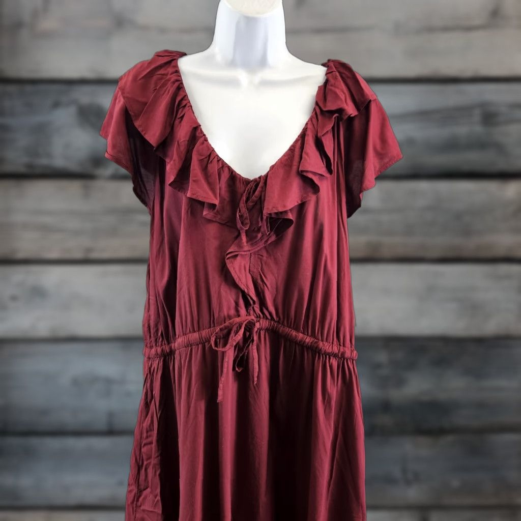 Old Navy Old Navy Dress Womens 2XL Red Short Sleeve Scoop Neck Rayon Ruffle A-Line Knee Length Womens Size 40" / US 18 - 1 Thumbnail