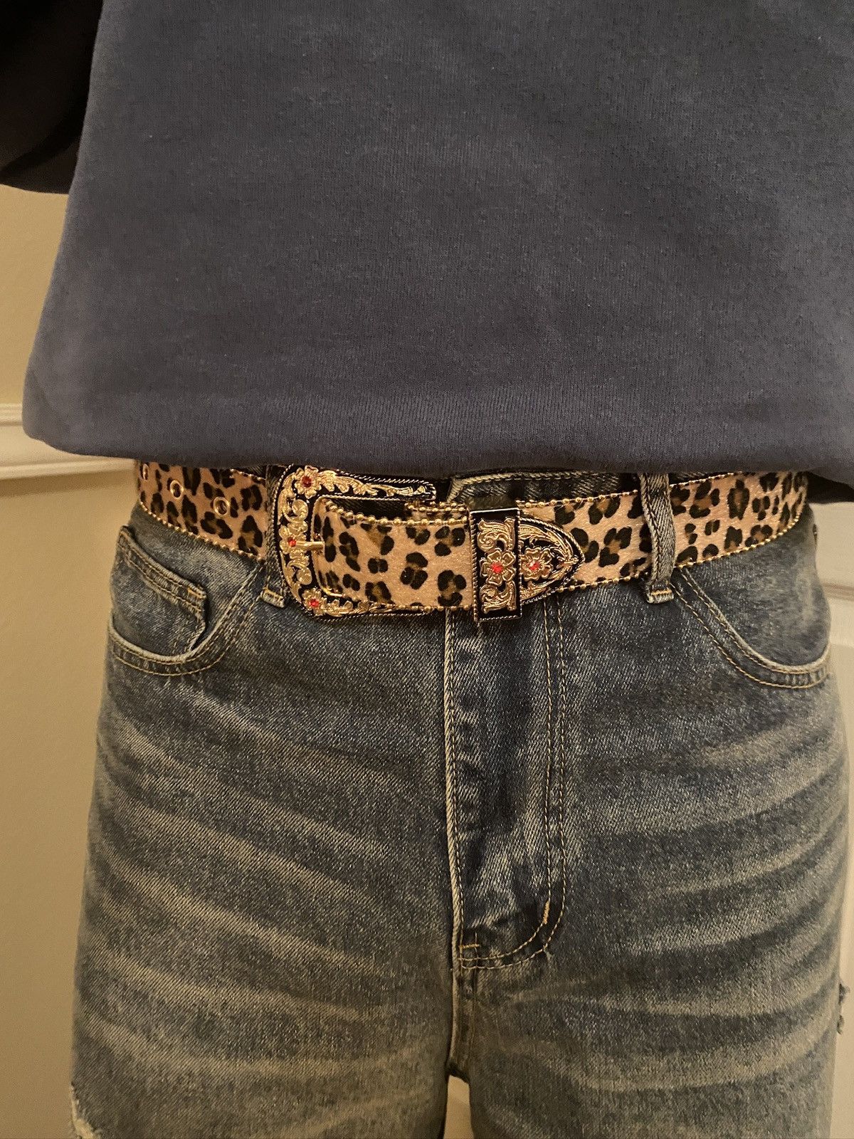 Y2K Grunge Skate Leopard Cheetah Print Belt in Black, Men’s (Size 32)