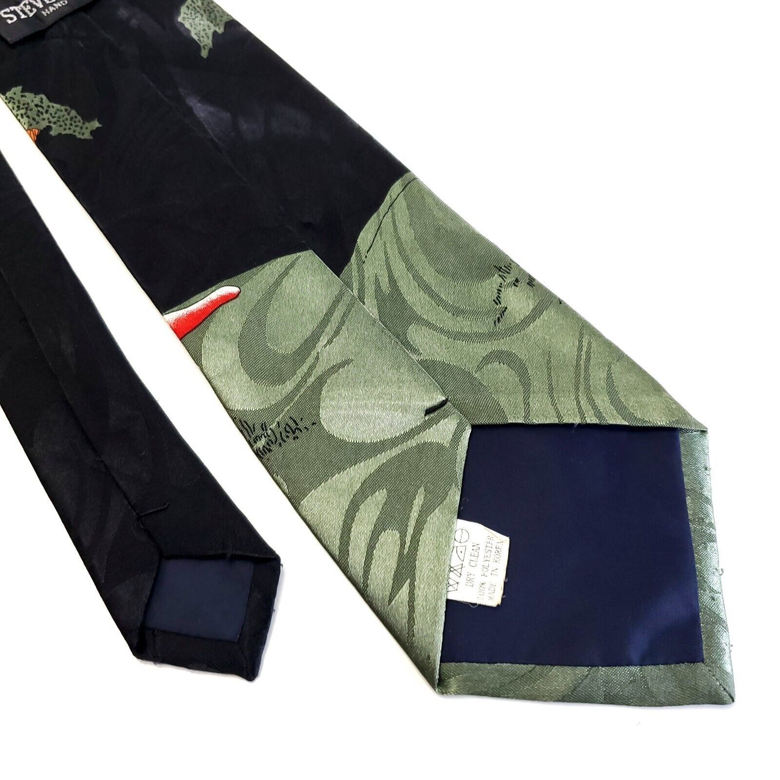 Designer Steven Harris Polyester Tie Green Black Handmade Golf Print Size ONE SIZE - 5 Thumbnail