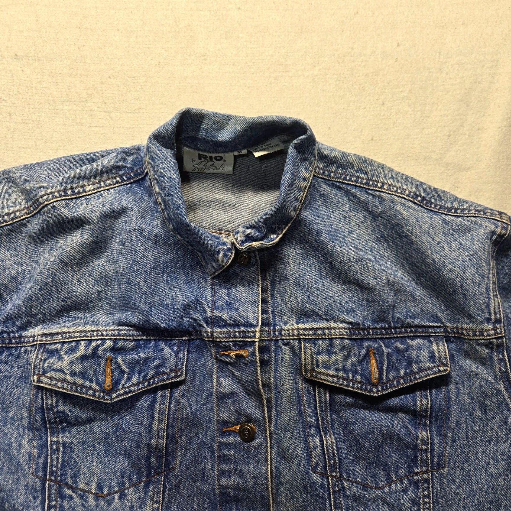 Denime VINTAGE Rio by Stephen Mardon Denim Motorcycle Jacket Adult Men's Medium Blue 80s Biker Grunge Size US 31 - 5 Thumbnail
