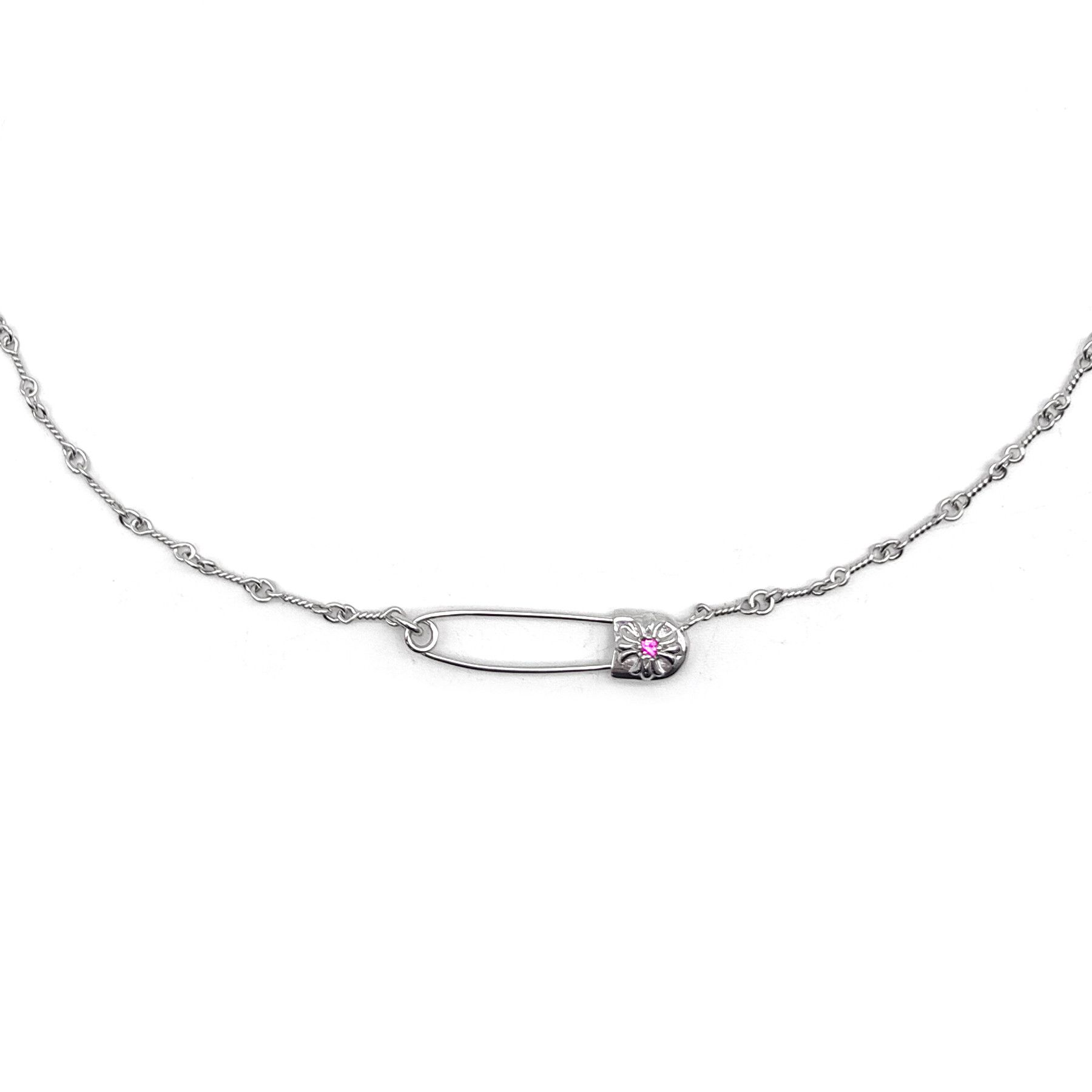 Chrome Hearts Chrome Heart 18K Pink Saph Charm Safty Pin Necklace Size ONE SIZE - 3 Thumbnail
