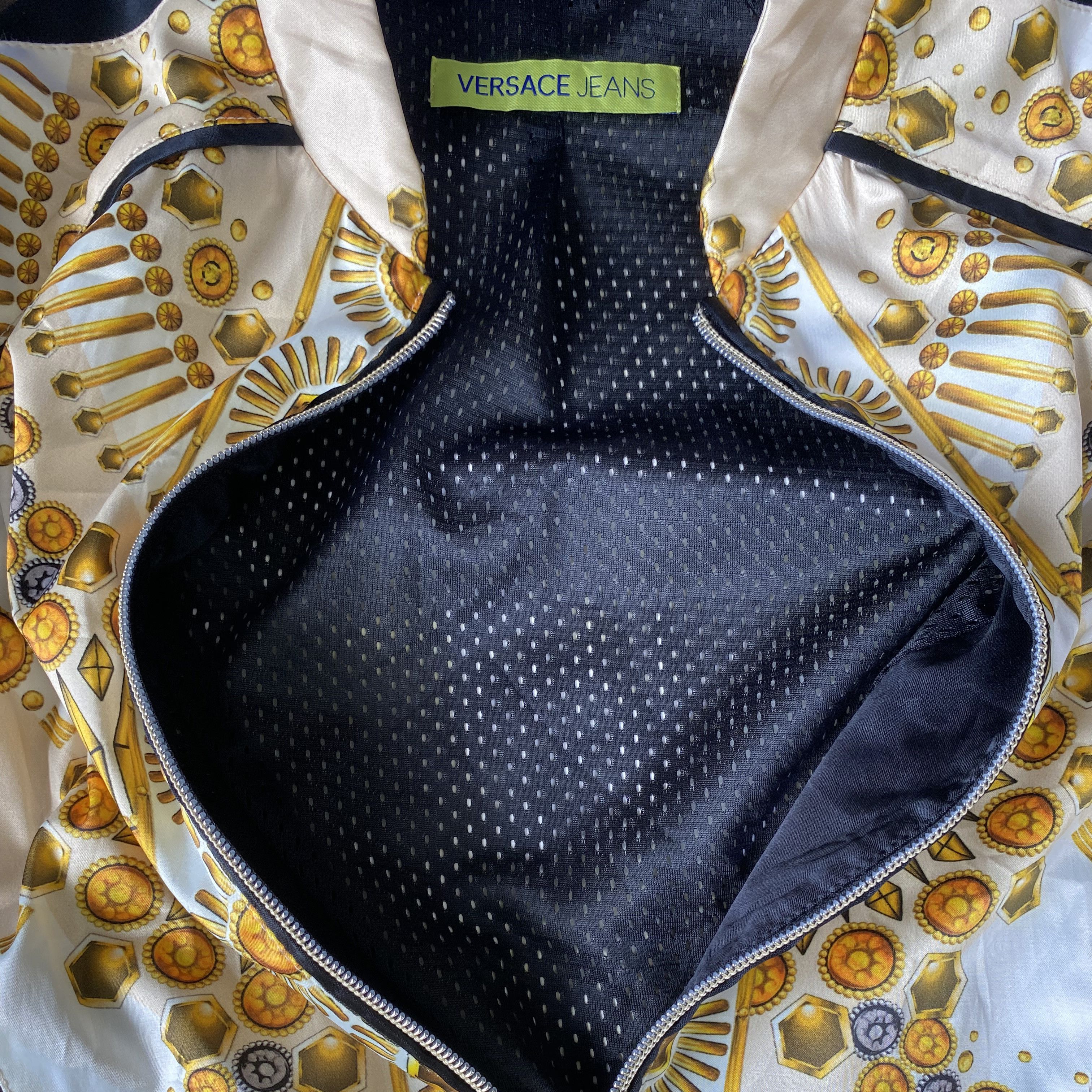 Versace White Gold Black Baroque Printed Bomber Jacket Size XS / US 0-2 / IT 36-38 - 8 Thumbnail