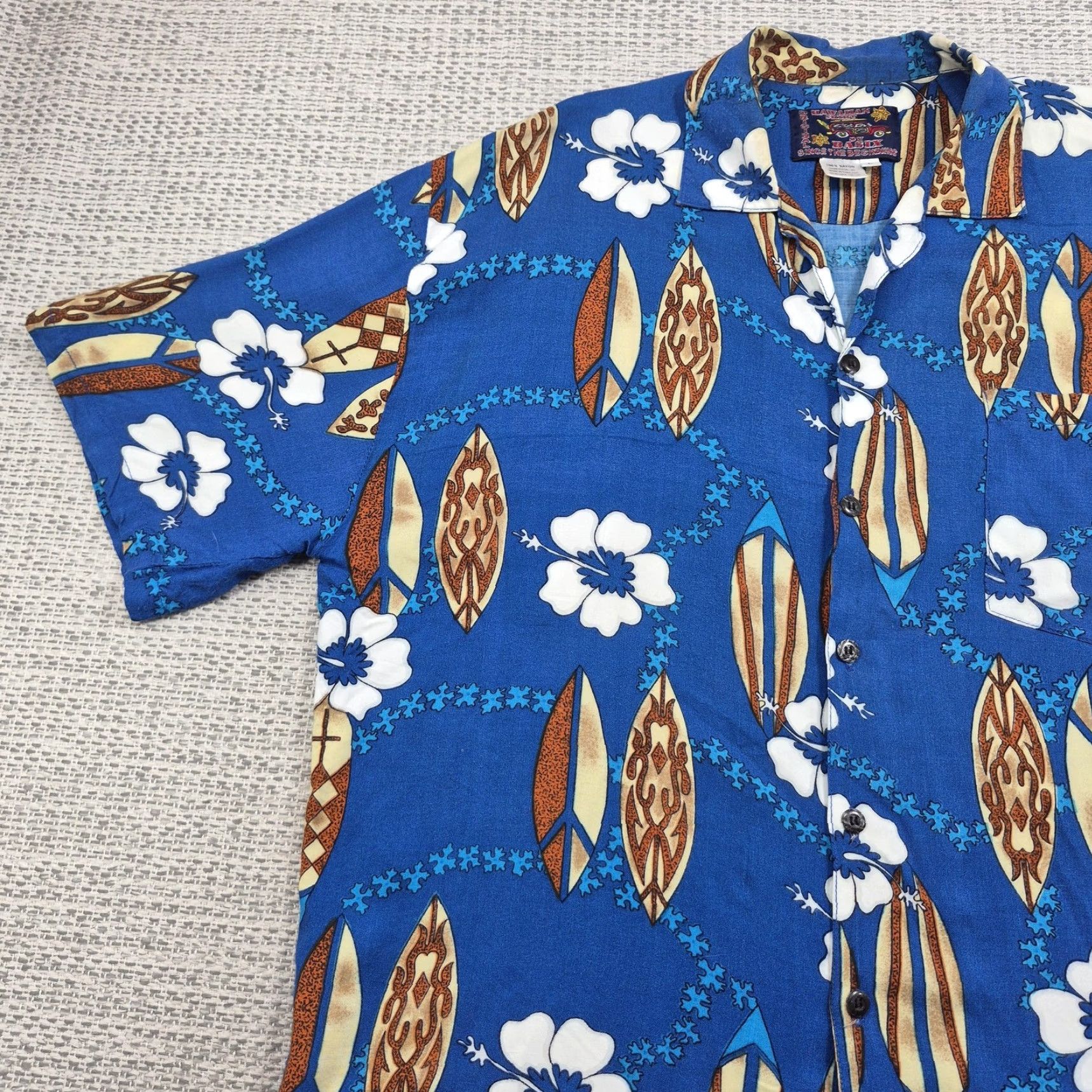 Vintage VINTAGE Basix Button Up Shirt Mens Large Blue Hawaiian Surfboard Floral Rayon Shirt Size US L / EU 52-54 / 3 - 3 Thumbnail