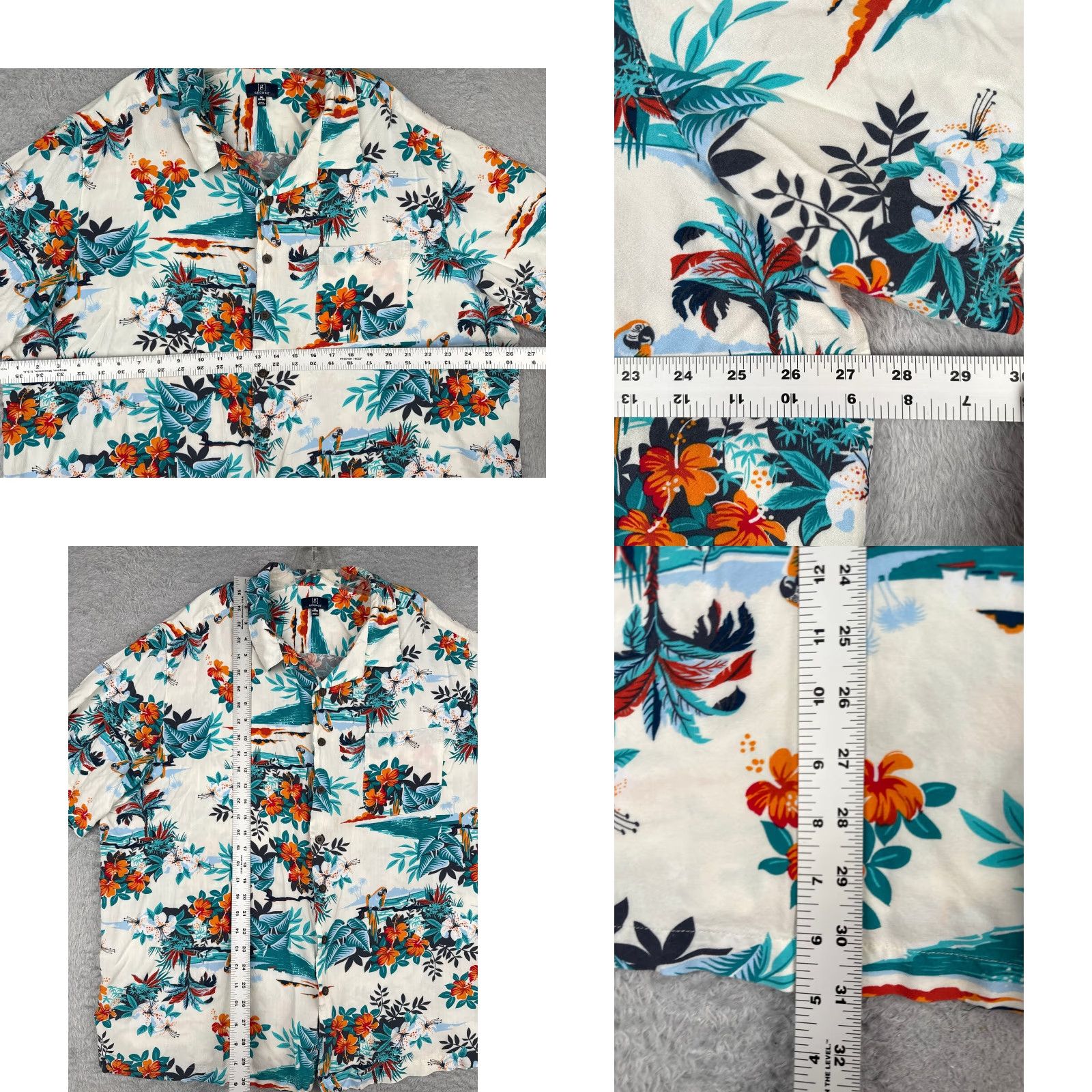 George VINTAGE George Shirt Mens 3XL White Blue Floral Palm Hawaiian Button-Up Rayon Viscose Patterned Casual Short Sleeve Mens 3XL Size US XXL / EU 58 / 5 - 8 Thumbnail