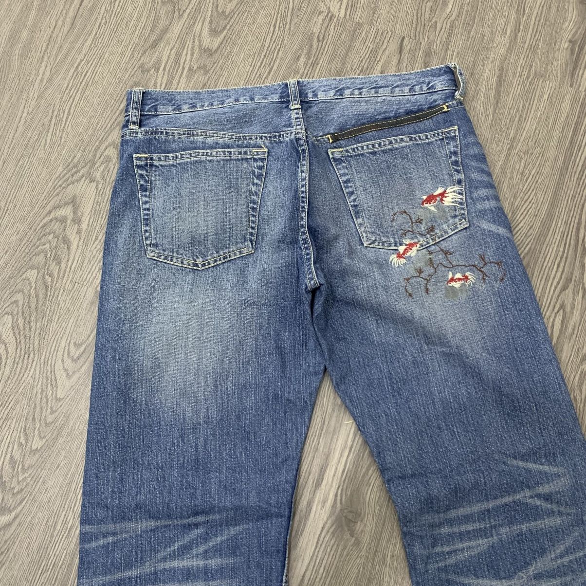 Takeo Kikuchi 🇯🇵TAKEO KIKUCHI Embroidered Fishh Japanese Motif Jeans🇯🇵 Size US 35 - 6 Thumbnail