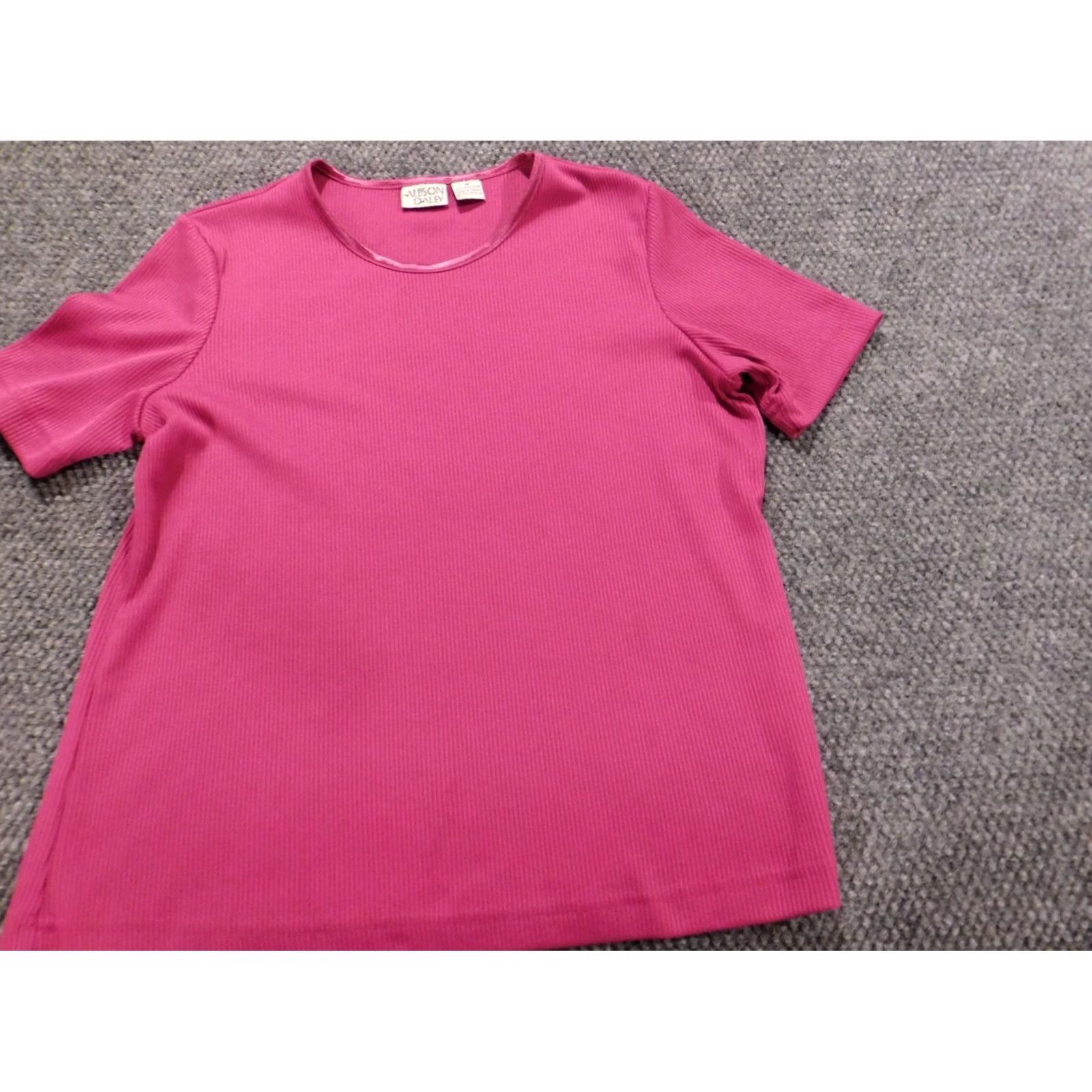 Vintage Allison Womens Blouse M Pink Crew Neck Short Sleeve Pullover Polyester Woven Ruffle Casual Top Size M / US 6-8 / IT 42-44 - 3 Thumbnail