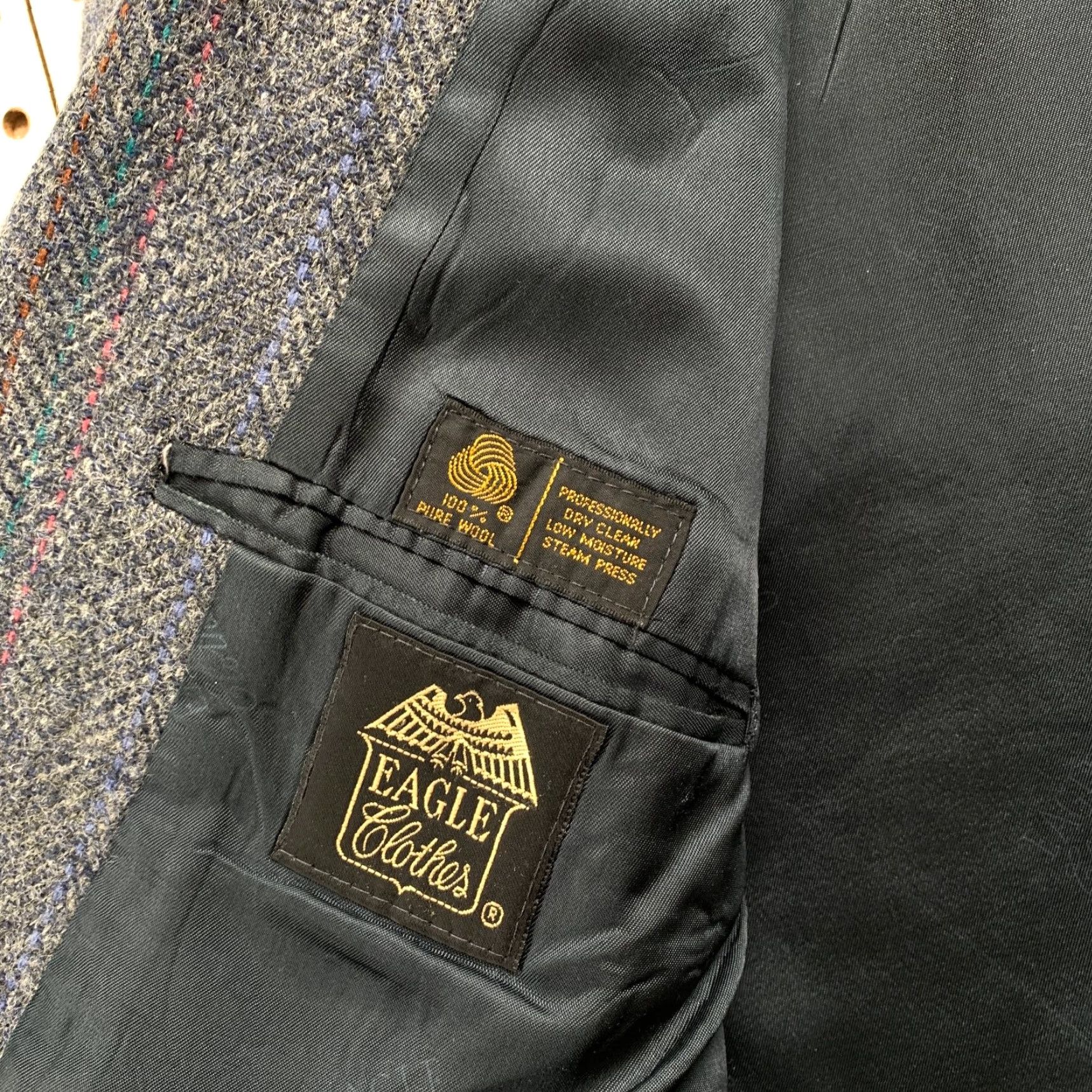 Vintage VINTAGE Eagle 100% Wool Blazer Mens Size 42 Gray Herringbone Striped USA Jacket Blazer Size 42R - 4 Thumbnail