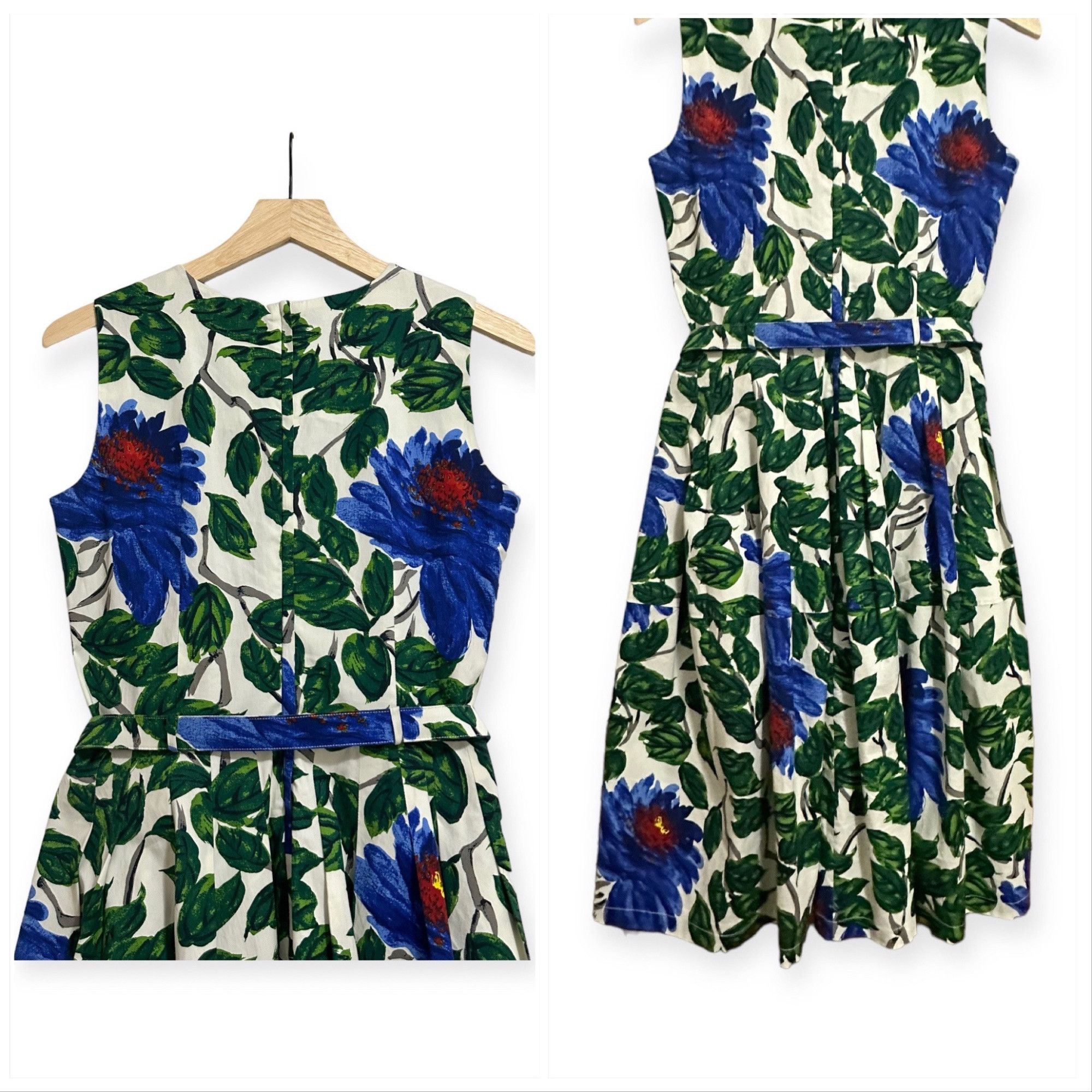 Samantha Sung Samantha Sung Rachel A-Line Dress, Blue, Green floral print, Size S / US 4 / IT 40 - 5 Thumbnail
