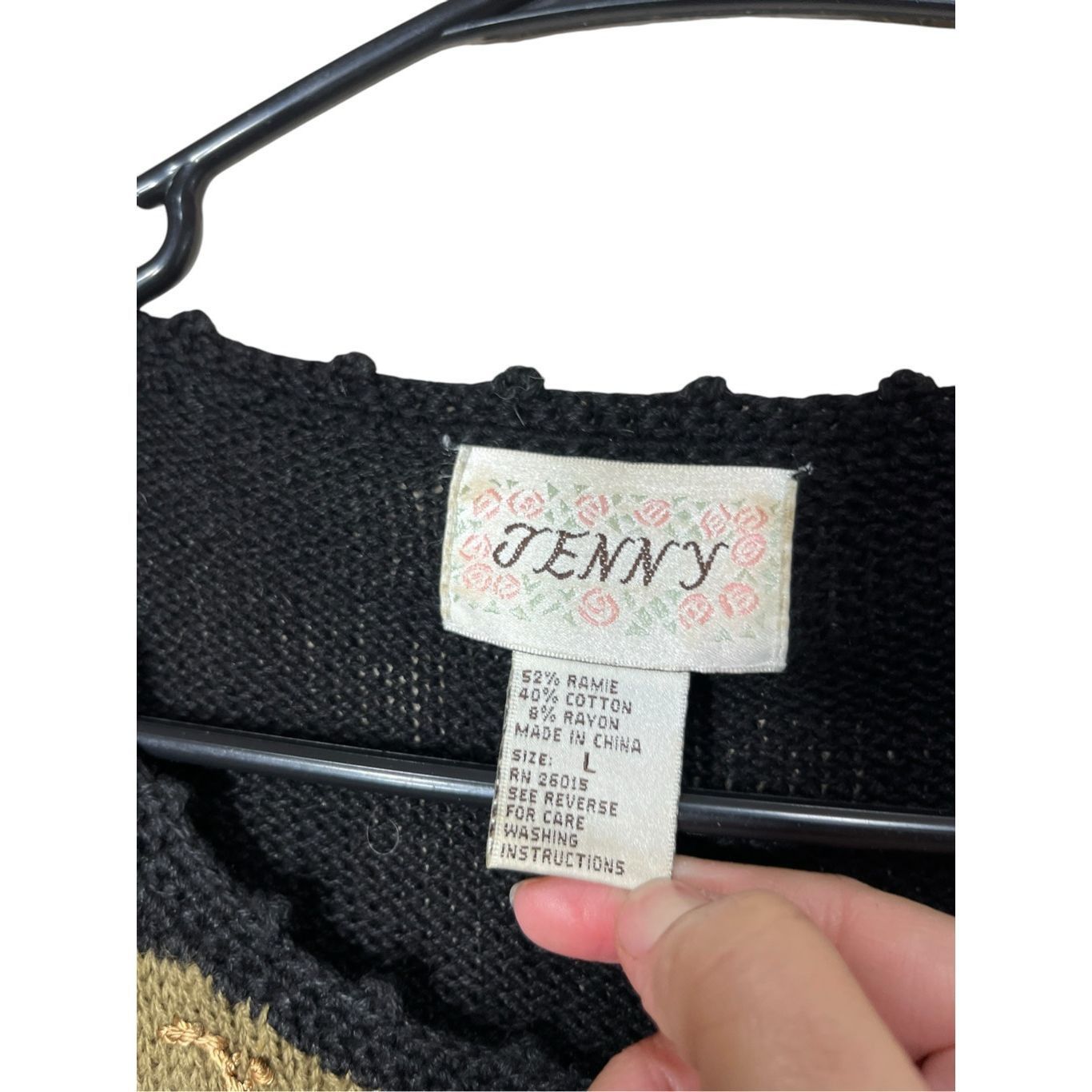 Other Vintage Jenny Black Gold Embroidered Paisley Leaf Sweater Si Size L / US 10 / IT 46 - 7 Thumbnail