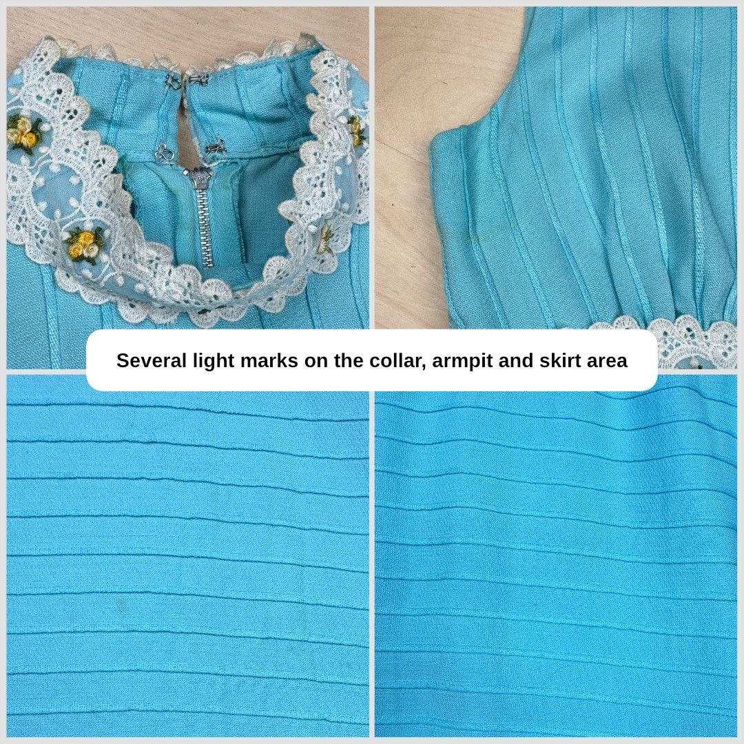 Vintage Vintage 60s Sky Blue Sleeveless A-Line Mock Neck Maxi Dress Size S / US 4 / IT 40 - 4 Thumbnail