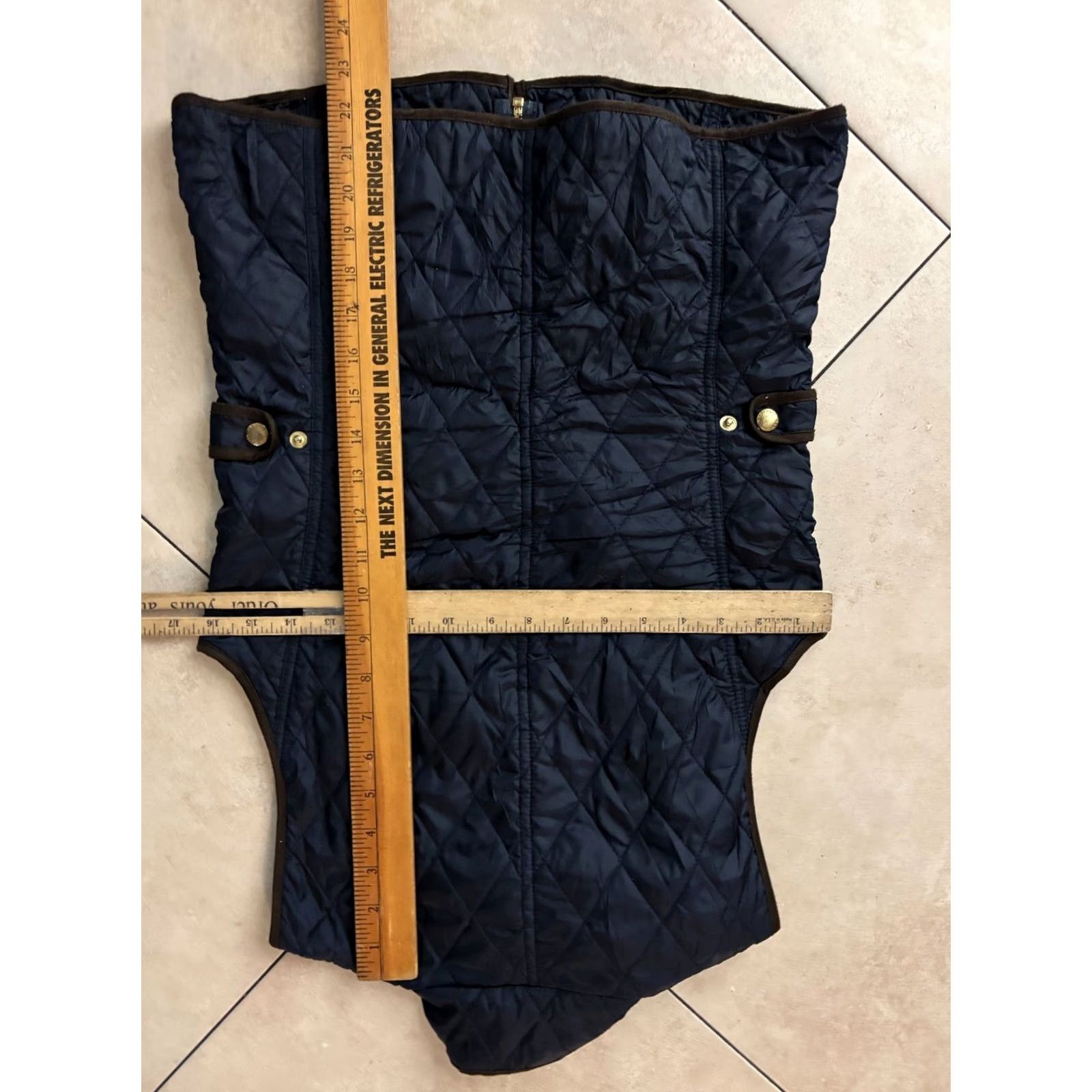 Banana Republic Banana Republic Vest XS Blue Brown Trim Quilted Zipper Pockets 4999 Women’s Slim? No, keep original terms: Size XS / US 0-2 / IT 36-38 - 6 Thumbnail