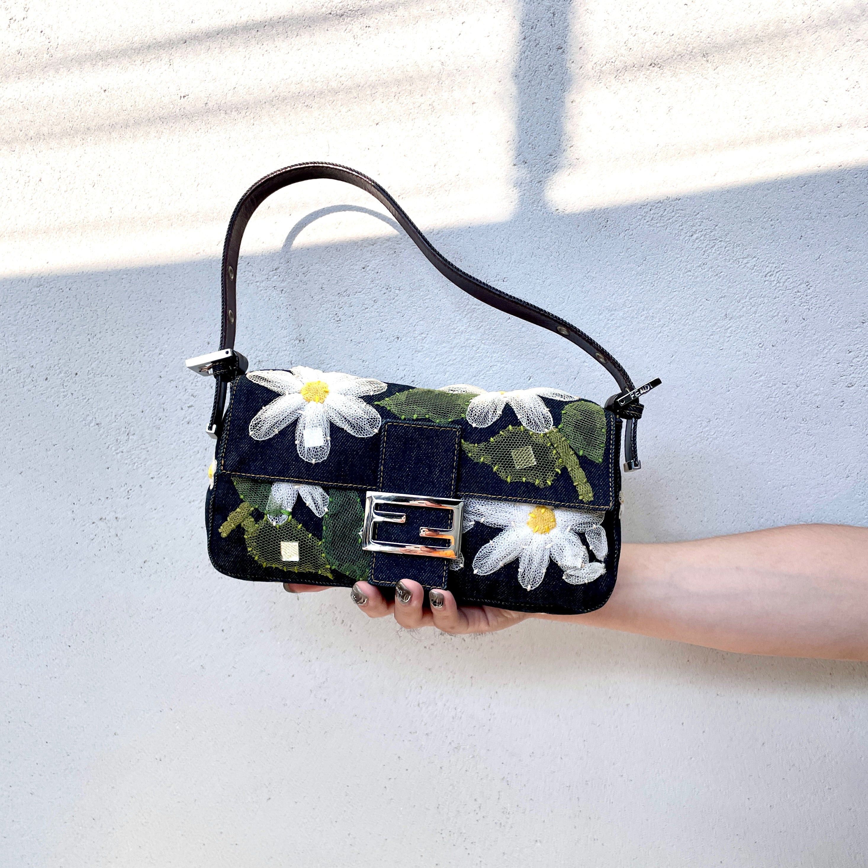 Fendi Fendi Denim Mesh Flower Mamma Bucket Pm Shoulder Bag Size ONE SIZE - 1 Thumbnail