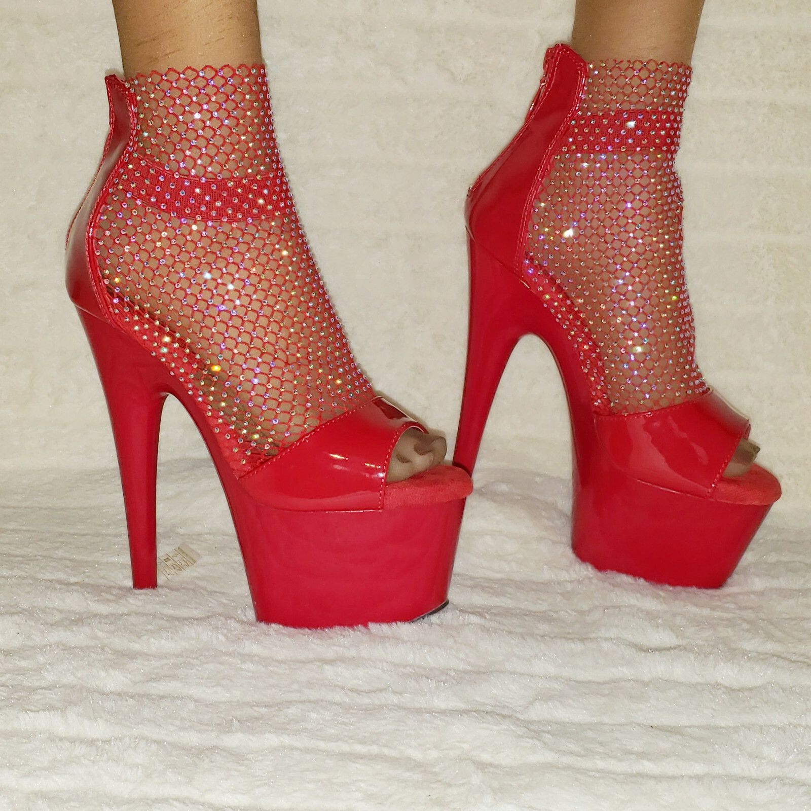 Other Adore 765RM Red Rhinestone Mesh Platform Sandals 7" High Hee Size US 9 / IT 39 - 3 Thumbnail