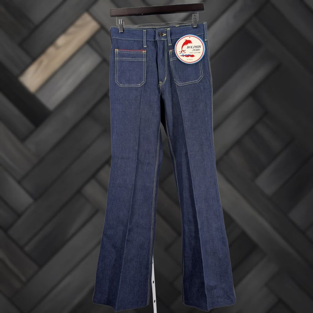 Bell VINTAGE Dolphin Jeans Denim Jeans 70s Bell Bottom Hippy NWT 28 31 Flare Rockabilly Blues Size 28" / US 6 / IT 42 - 1 Thumbnail