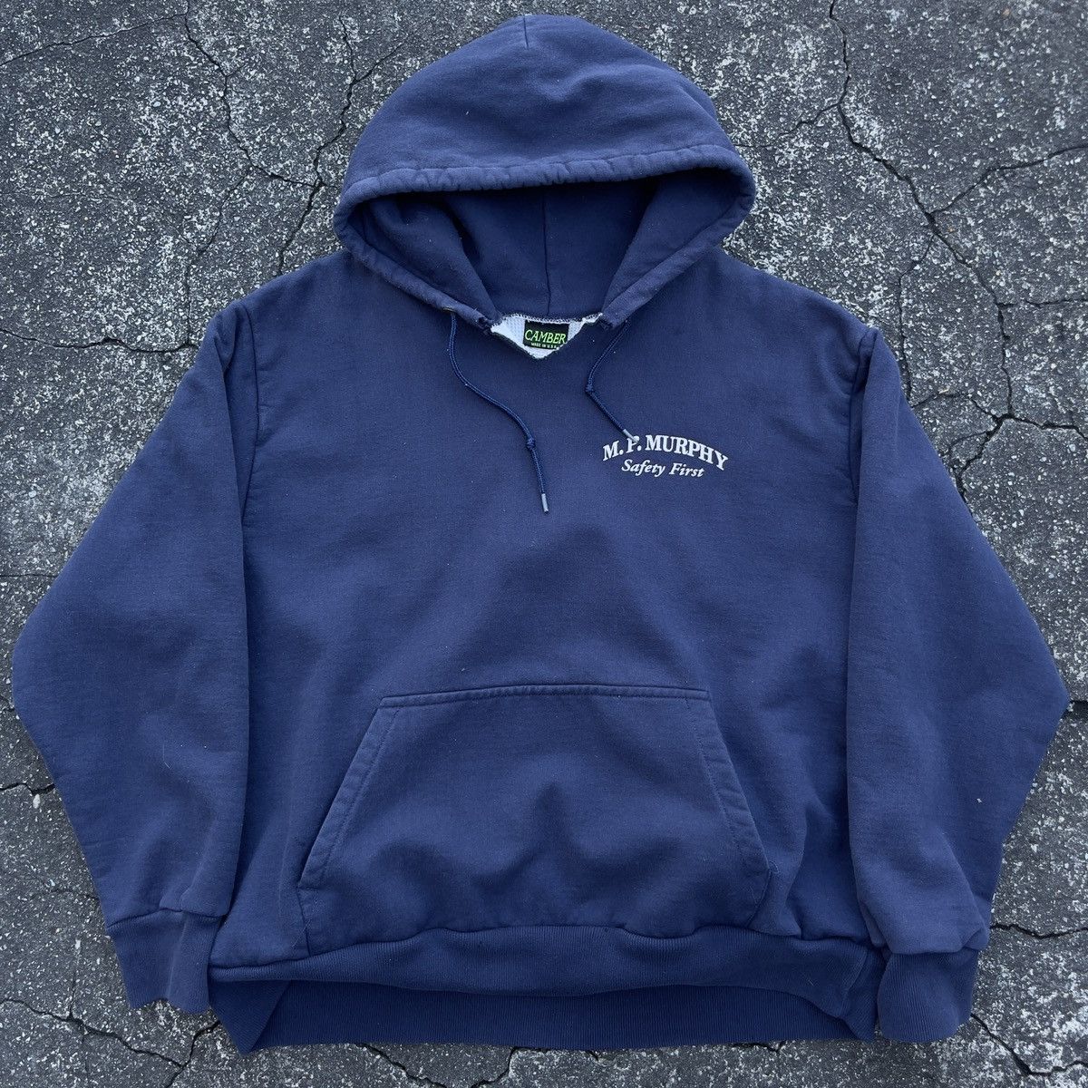 image of VTG 90's Thrashed Camber Usa Double Face Thermal Hoodie in Navy, Men's (Size 2XL)