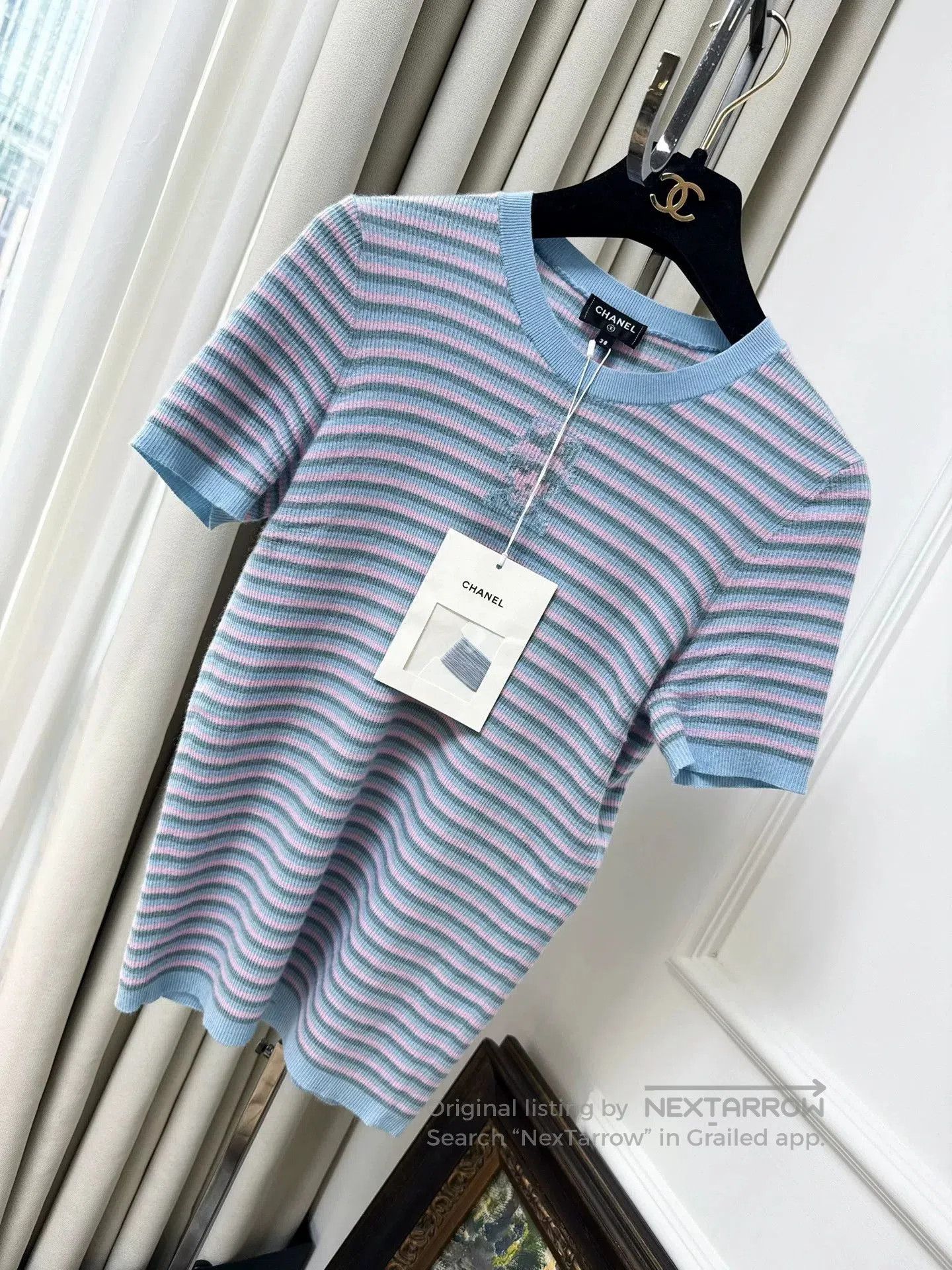 Chanel chanel blue pink striped cashmere short sleeve top. Size US M / EU 48-50 / 2 - 1 Thumbnail