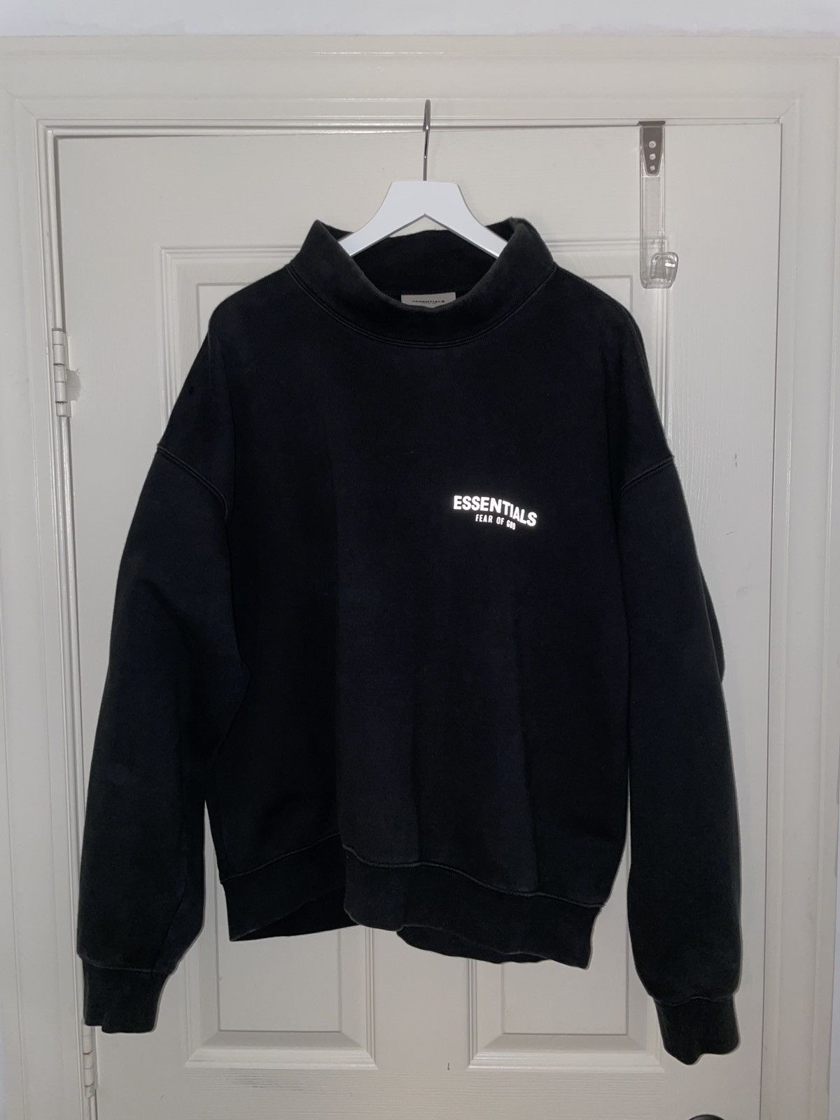 image of Essentials Fear Of God Big Collar Sweater W Reflective Logo in Black, Men's (Size Medium)