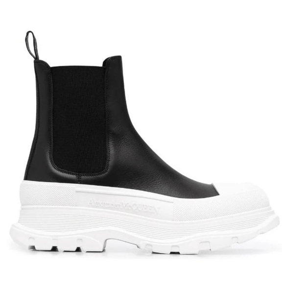 image of Alexander Mcqueen Tread Chelsea Boots Chunky Sole Black Whit, Men's (Size 9)