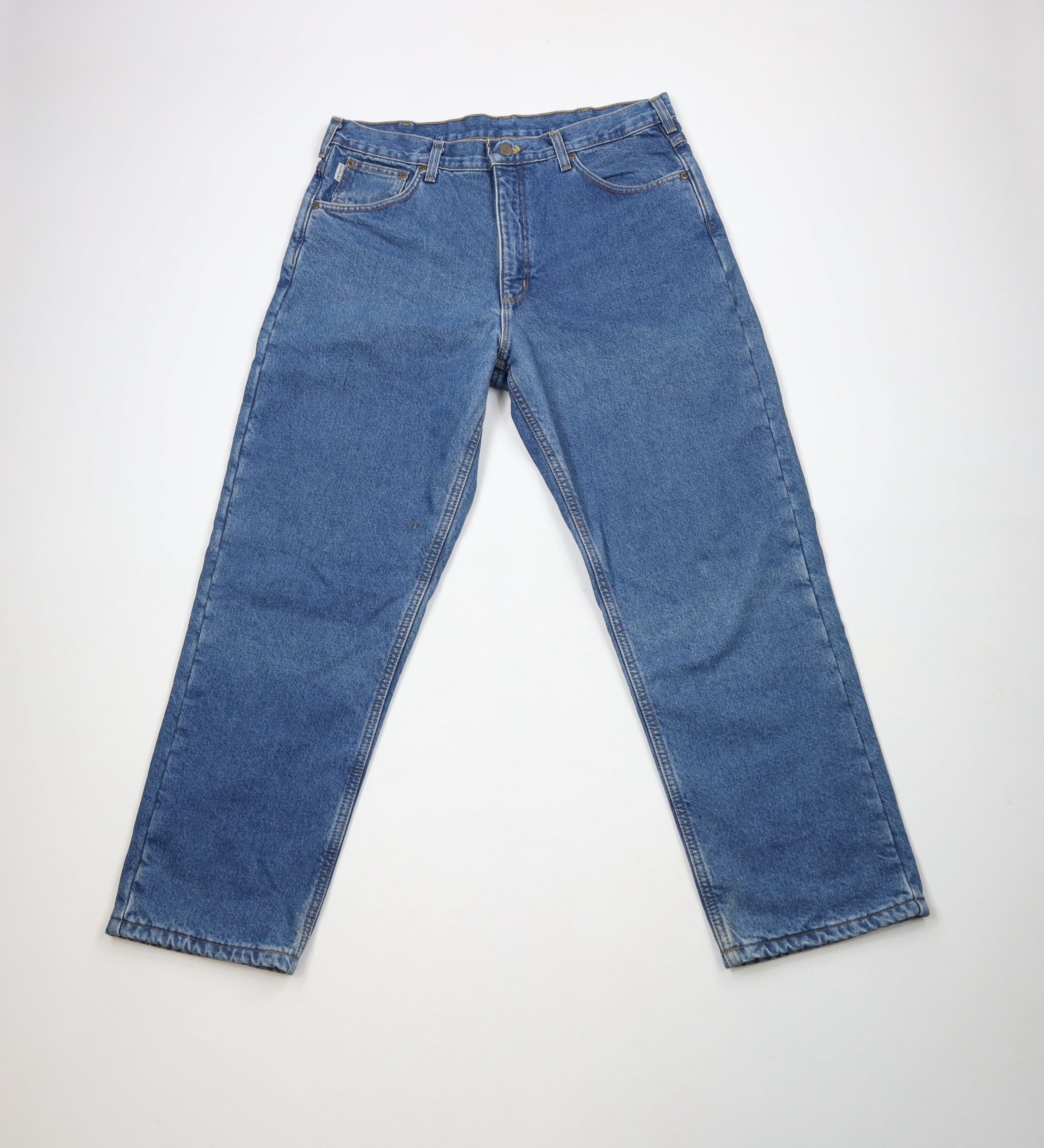 Carhartt × Vintage Vintage Carhartt Fleece Lined Relaxed Fit Denim Jeans Blue Size US 36 / EU 52 - 2 Thumbnail