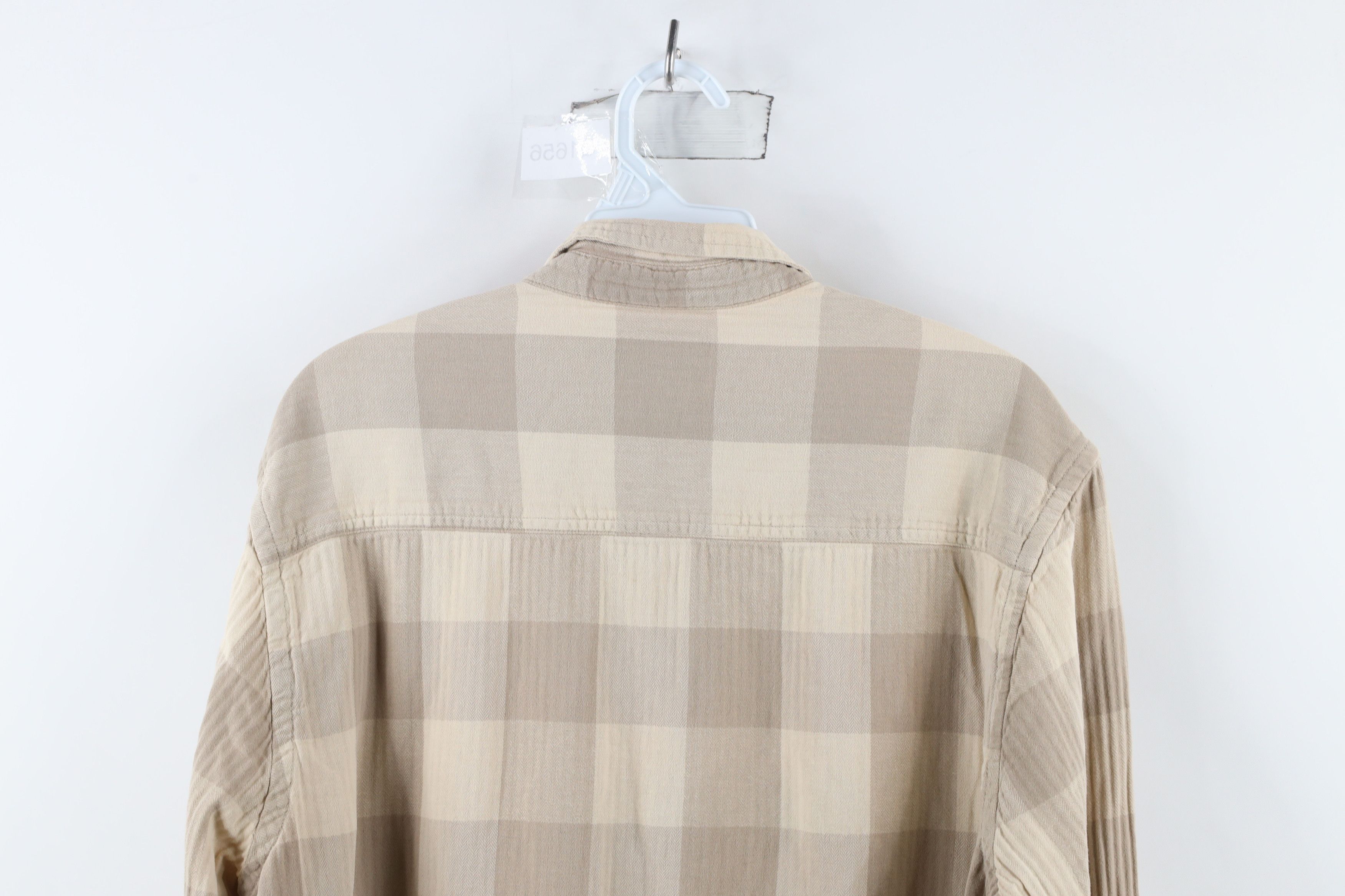 Vintage Vintage 90s Streetwear Flannel Collared Button Shirt Beige Size US L / EU 52-54 / 3 - 9 Thumbnail
