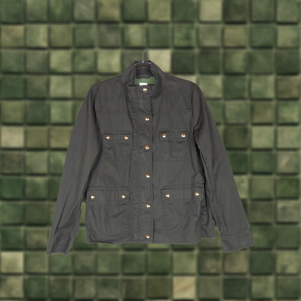 J.Crew VINTAGE J Crew Womens L Boyfriend Field Jacket Twill Utility Zip Snaps streetwear green Size L / US 10 / IT 46 - 1 Thumbnail