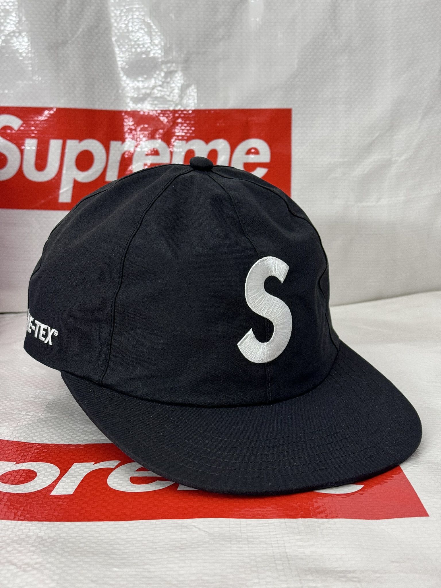 image of Supreme Gore Tex S Logo 6 Panel Cap Hat Ss 19 in Black, Men's